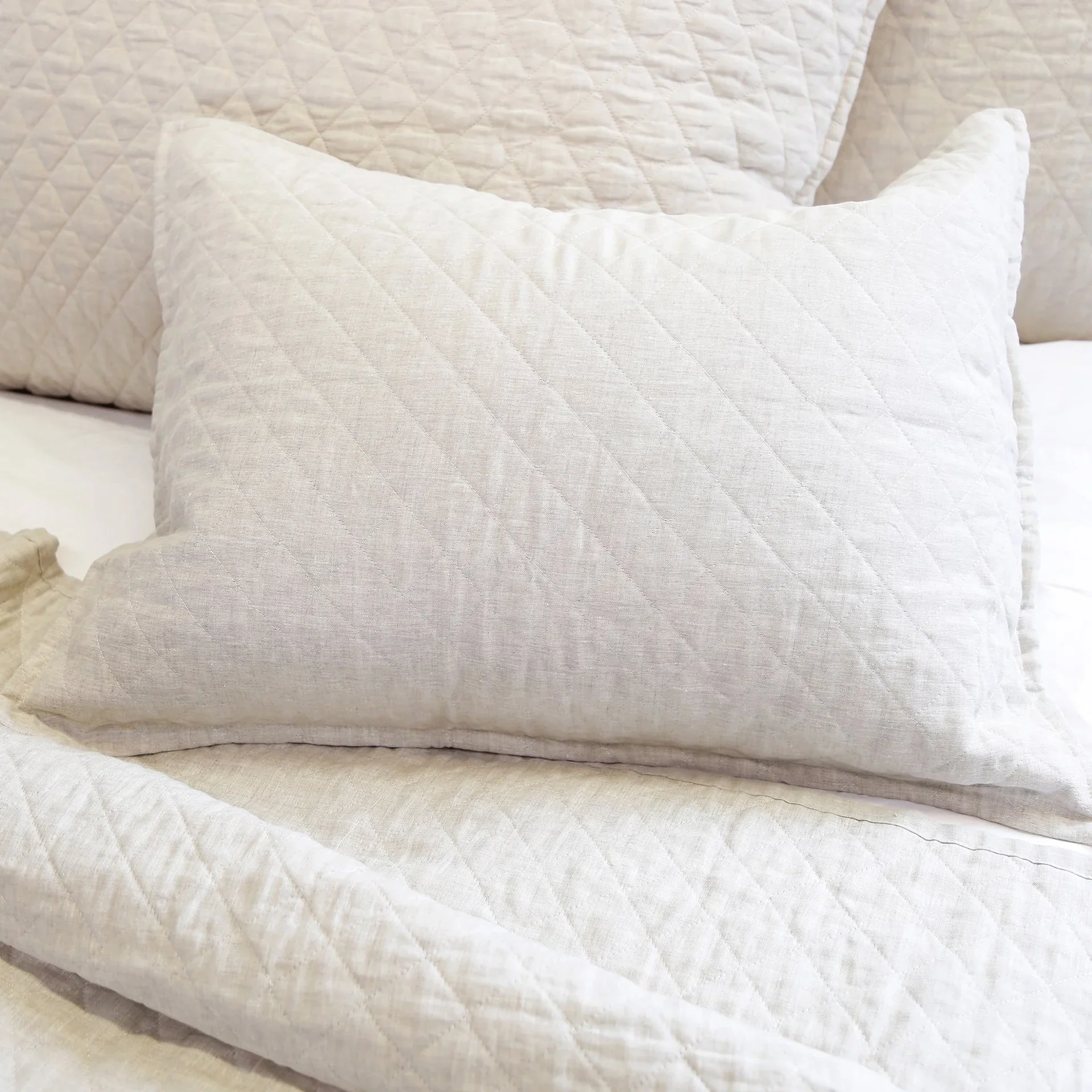 Pom Pom at Home Hampton White Linen Diamond Quilted Big Pillow With Insert ~ 28" X 36" - Image 2