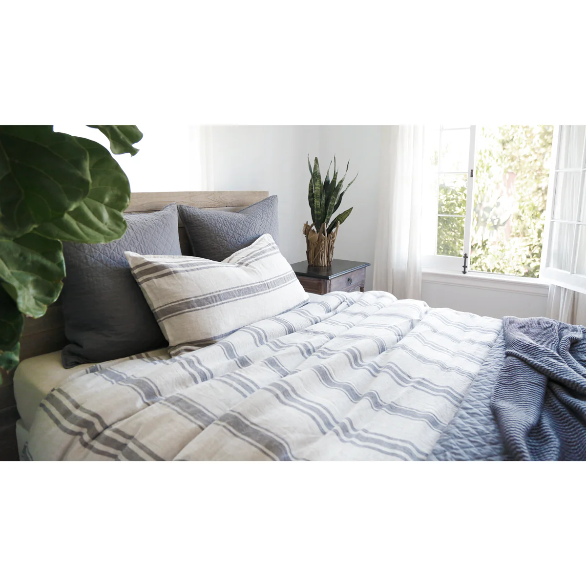 Pom Pom at Home Jackson Flax & Midnight Striped Linen Duvet Cover and Pillow Shams ~ Available in Queen and King Sizes - Image 3