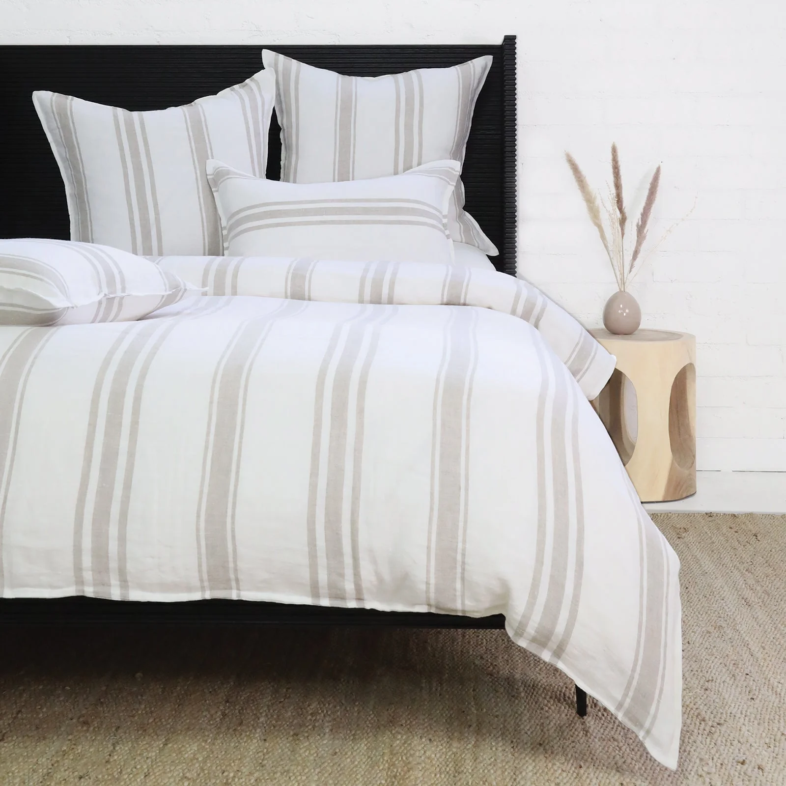 Pom Pom at Home Jackson White & Natural Striped Linen Duvet Cover & Pillow Shams ~ Available in Queen and King Sizes