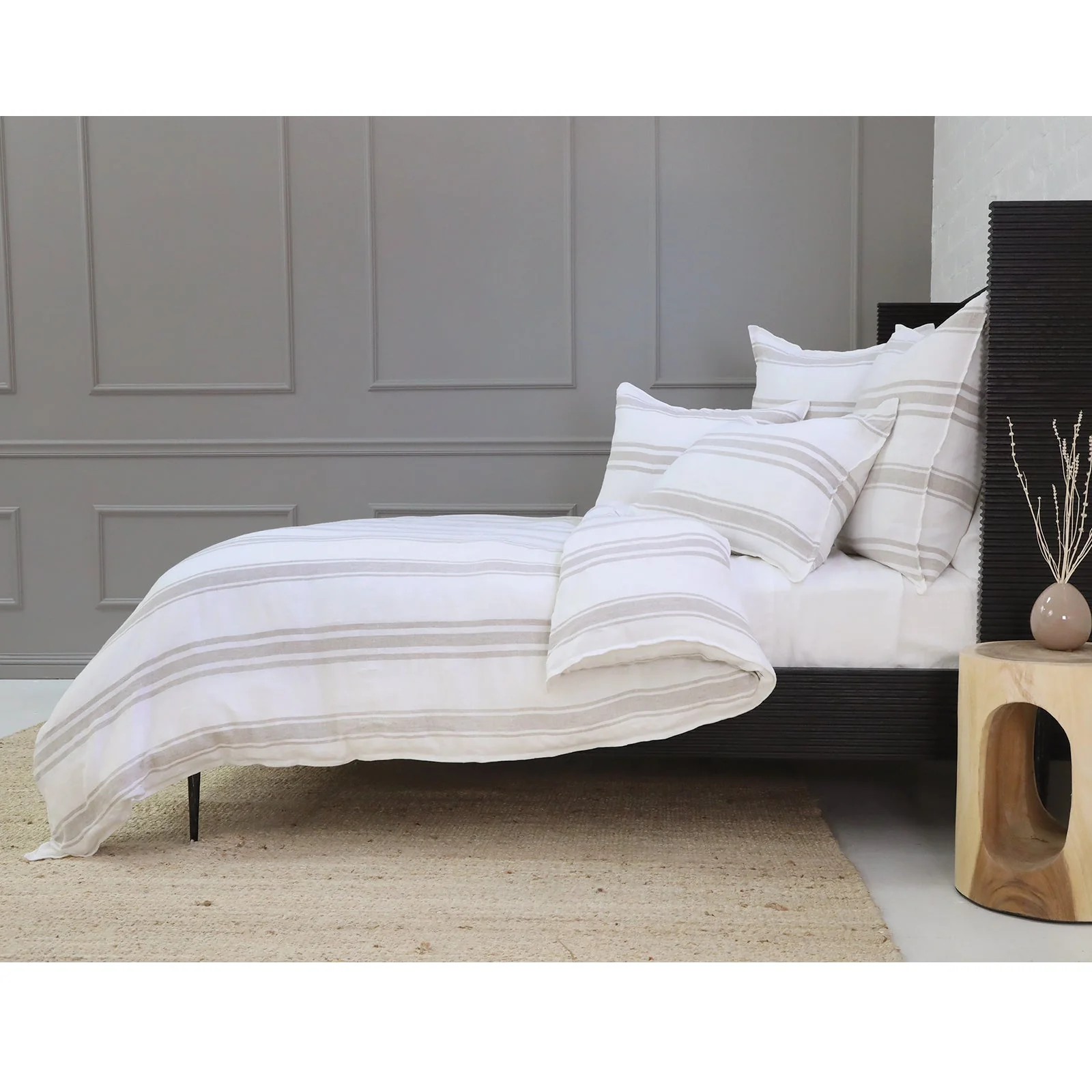 Pom Pom at Home Jackson White & Natural Striped Linen Duvet Cover & Pillow Shams ~ Available in Queen and King Sizes - Image 3