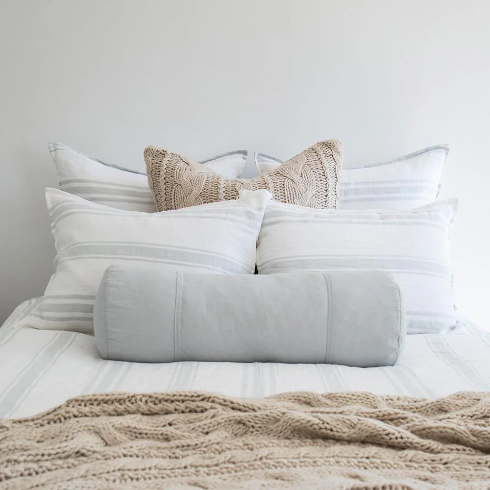 Pom Pom at Home Jackson White & Ocean Striped Linen Duvet Cover and Pillow Shams ~ Available in Queen and King Sizes - Image 3