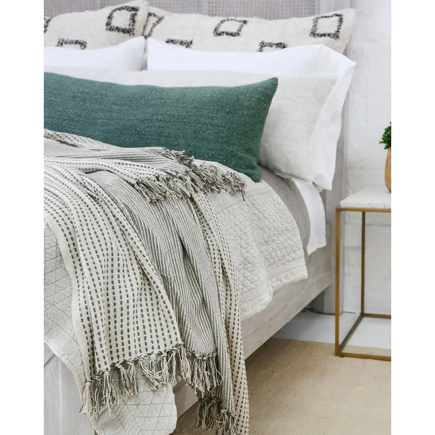 Pom Pom at Home Jagger Ivory and Moss Oversized Throw Blanket ~ 60” x 90” - Image 2
