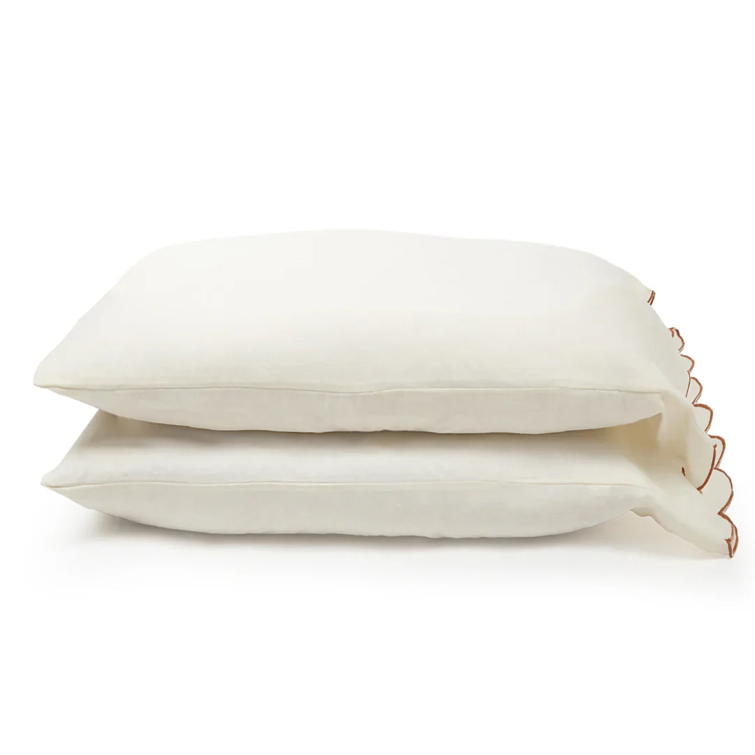 Pom Pom at Home Kelly Cream and Terracotta Linen Scalloped Sheet Set ~ Available in Queen and King Sizes - Image 3