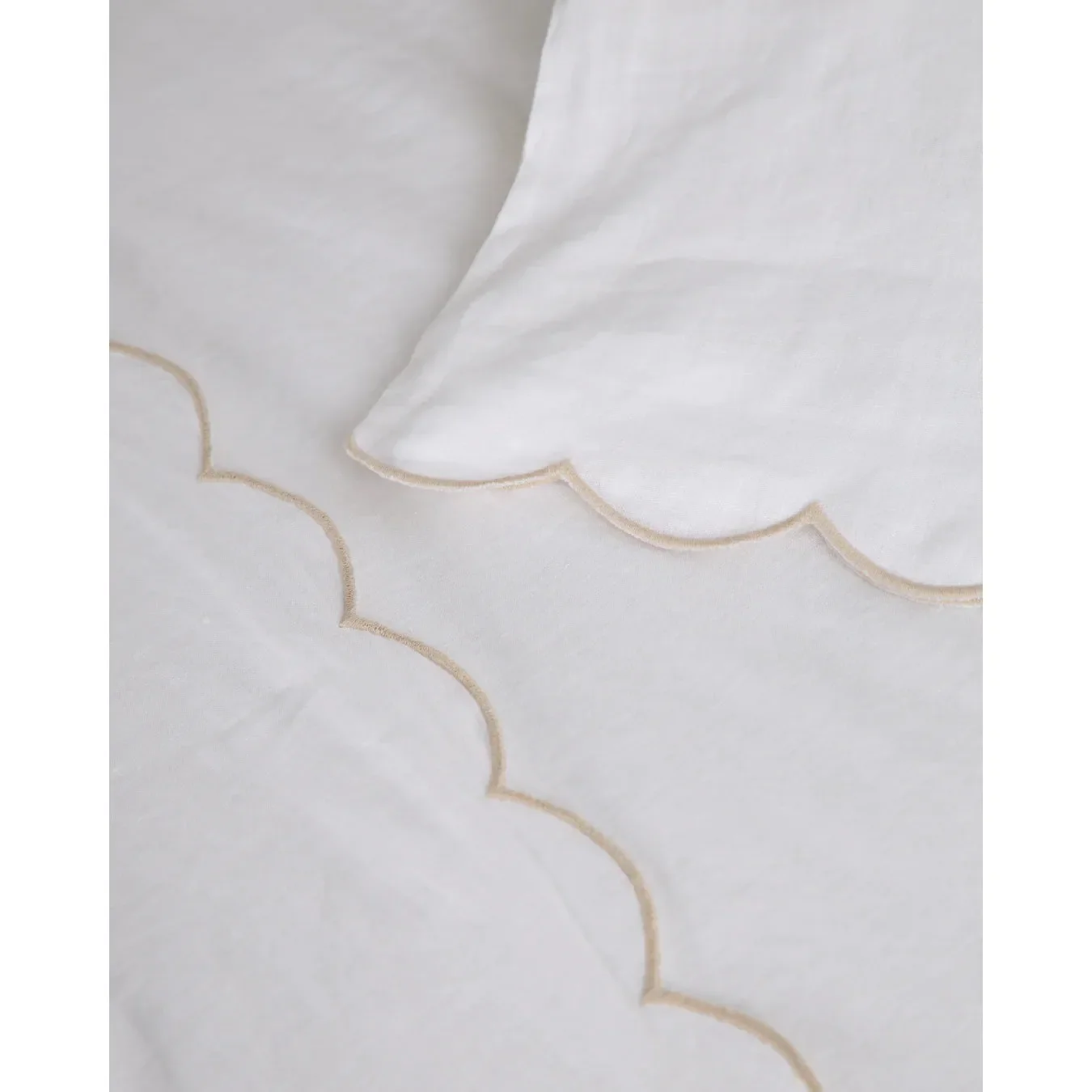 Pom Pom at Home Kelly White and Flax Linen Scalloped Sheet Set ~ Available in Queen and King Sizes - Image 4