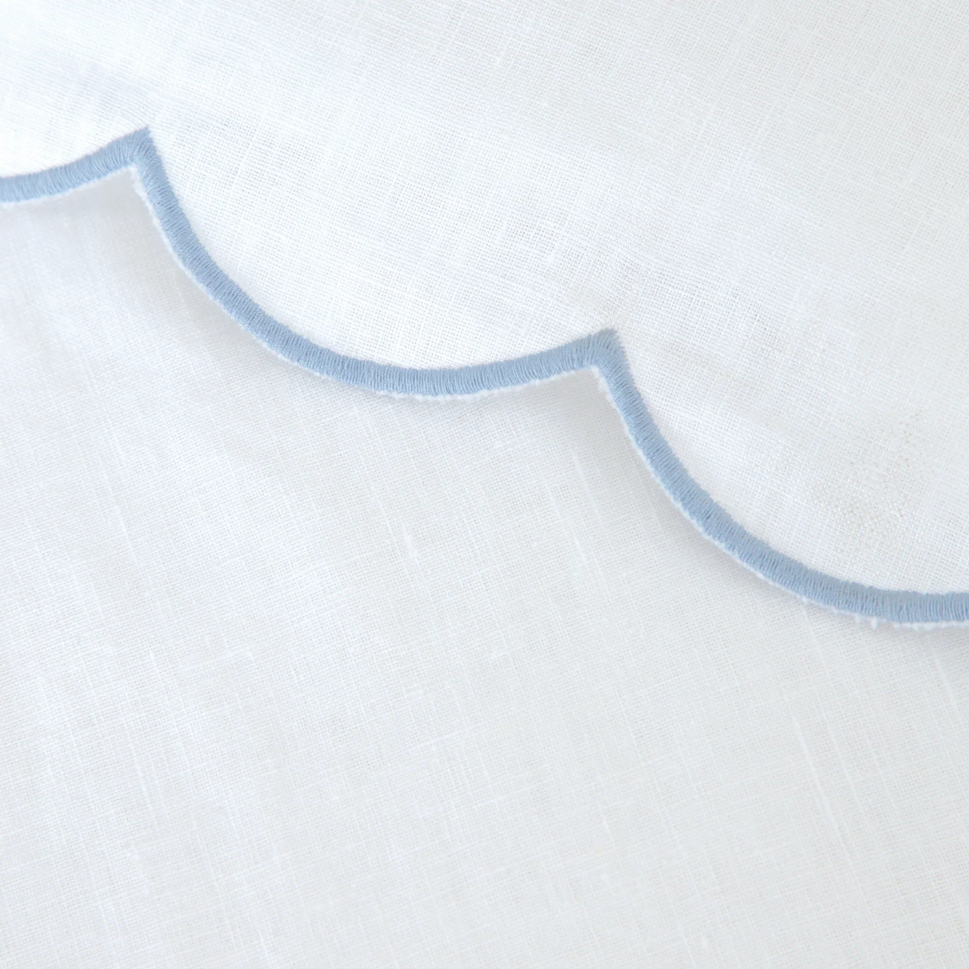Pom Pom at Home Kelly White and French Blue Linen Scalloped Sheet Set ~ Available in Queen and King Sizes - Image 3