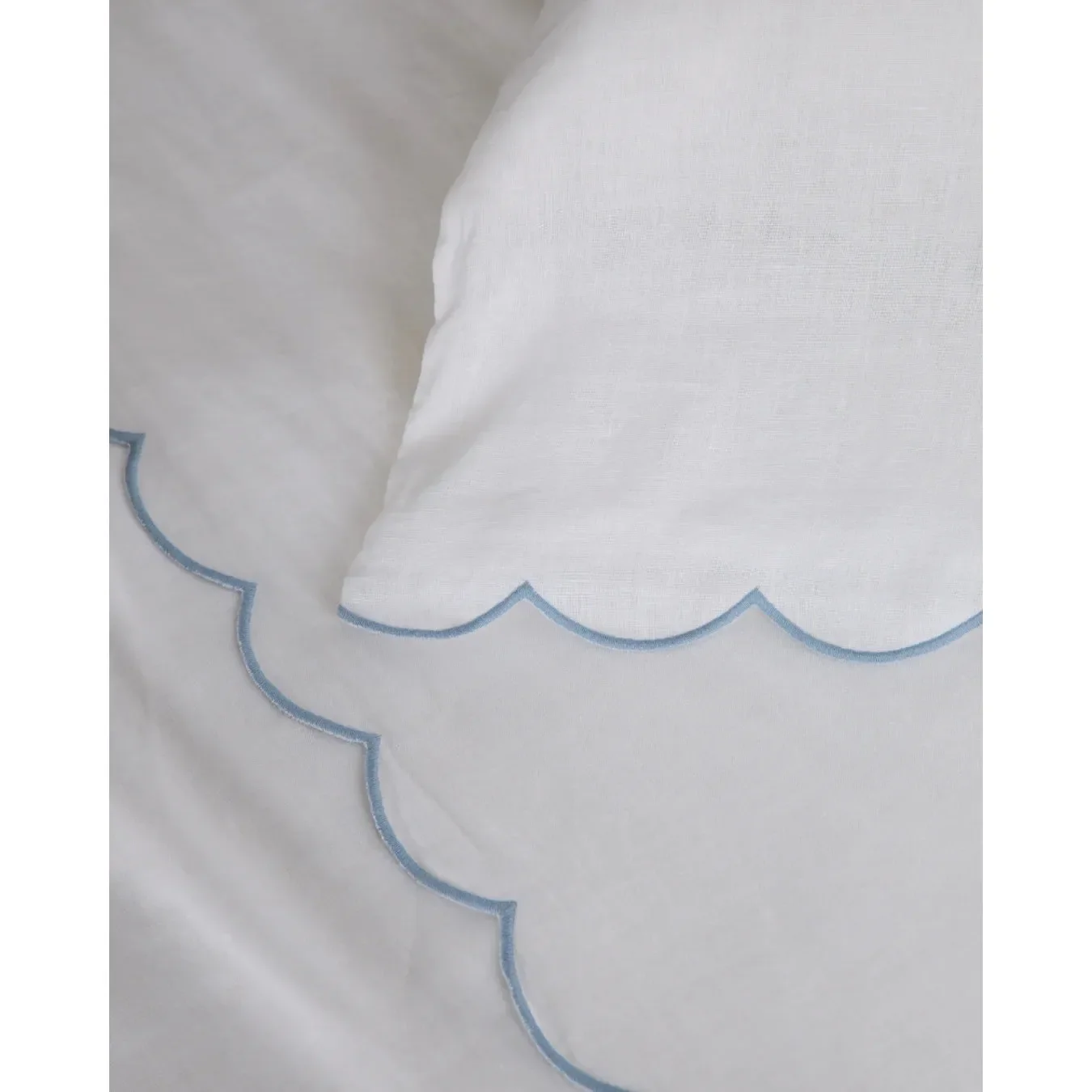 Pom Pom at Home Kelly White and French Blue Linen Scalloped Sheet Set ~ Available in Queen and King Sizes - Image 5