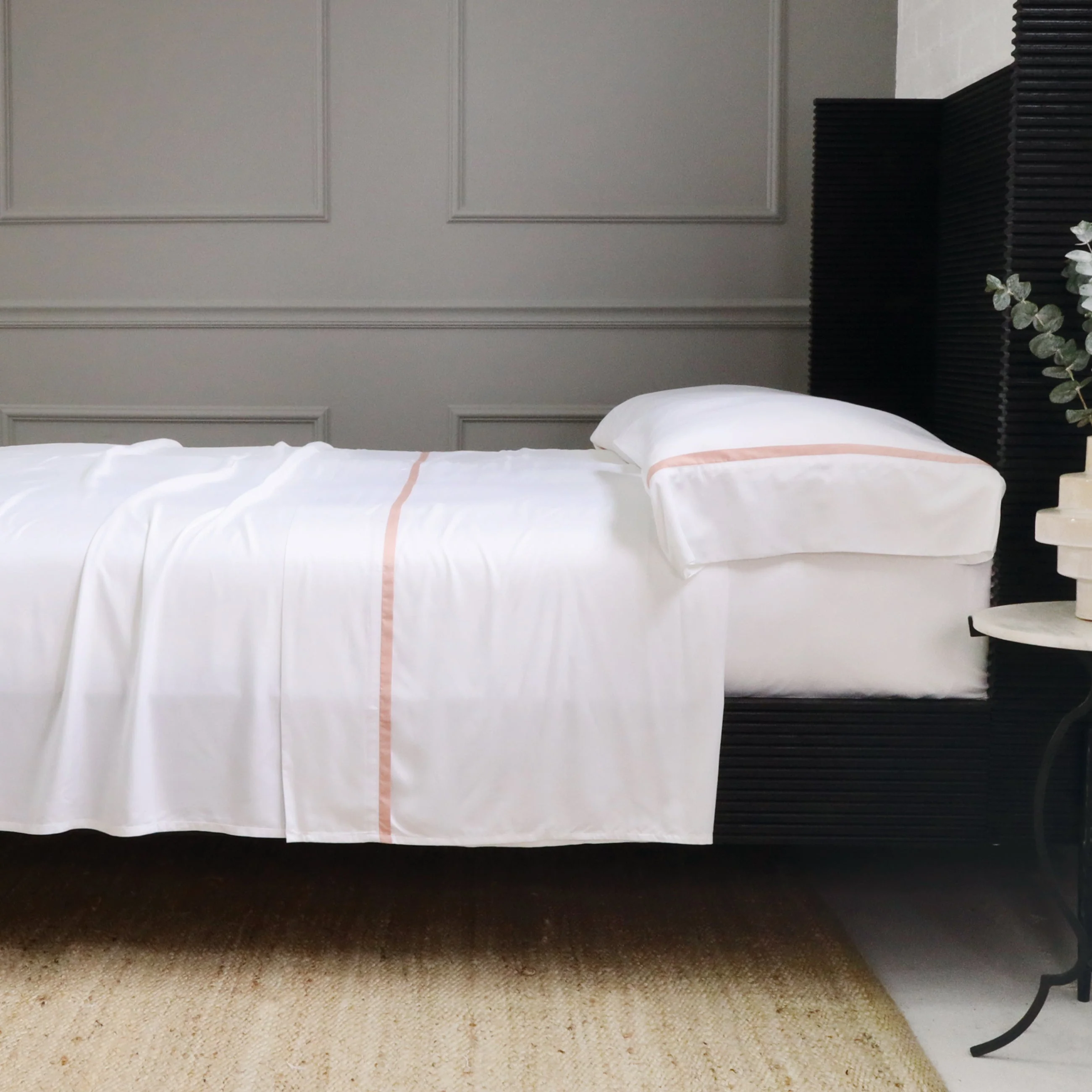 Pom Pom at Home Langston Bamboo Sateen Sheet Set ~ Pink Flange ~ Available in Twin, Queen and King Sizes