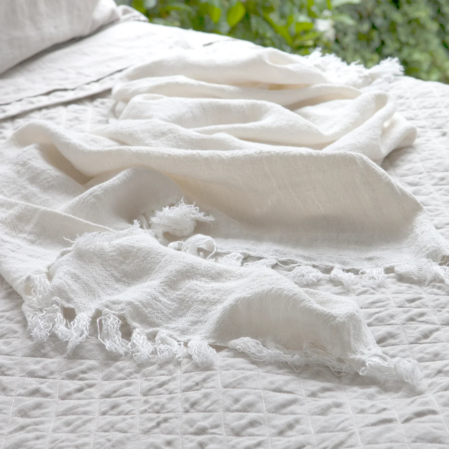 Pom Pom at Home Montauk Pure White Linen Throw Blanket ~ 50” x 70” - Image 2