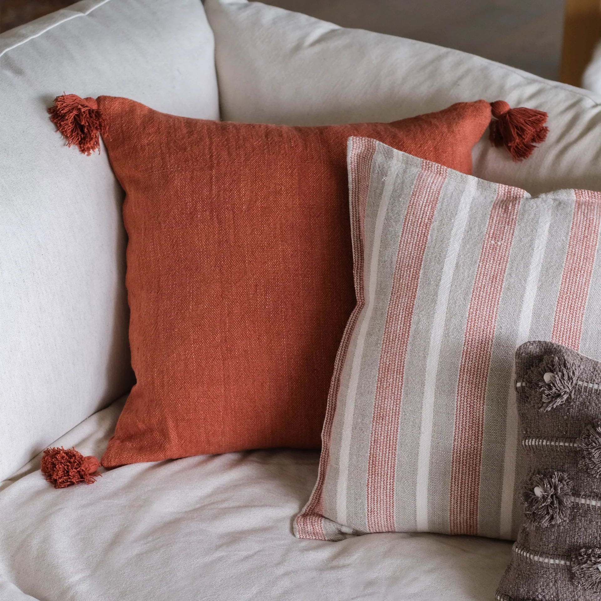 Pom Pom at Home Montauk Terracotta Linen Pillow with Tassels ~ 20 x 20 - Image 2