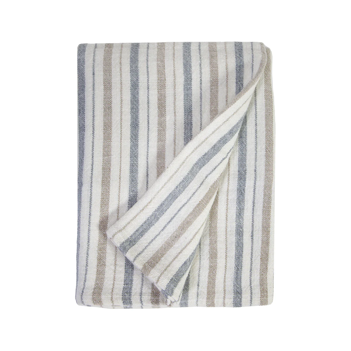 Pom Pom at Home Naples Ocean and Natural Linen Striped Blanket ~ Available in Queen and King Sizes