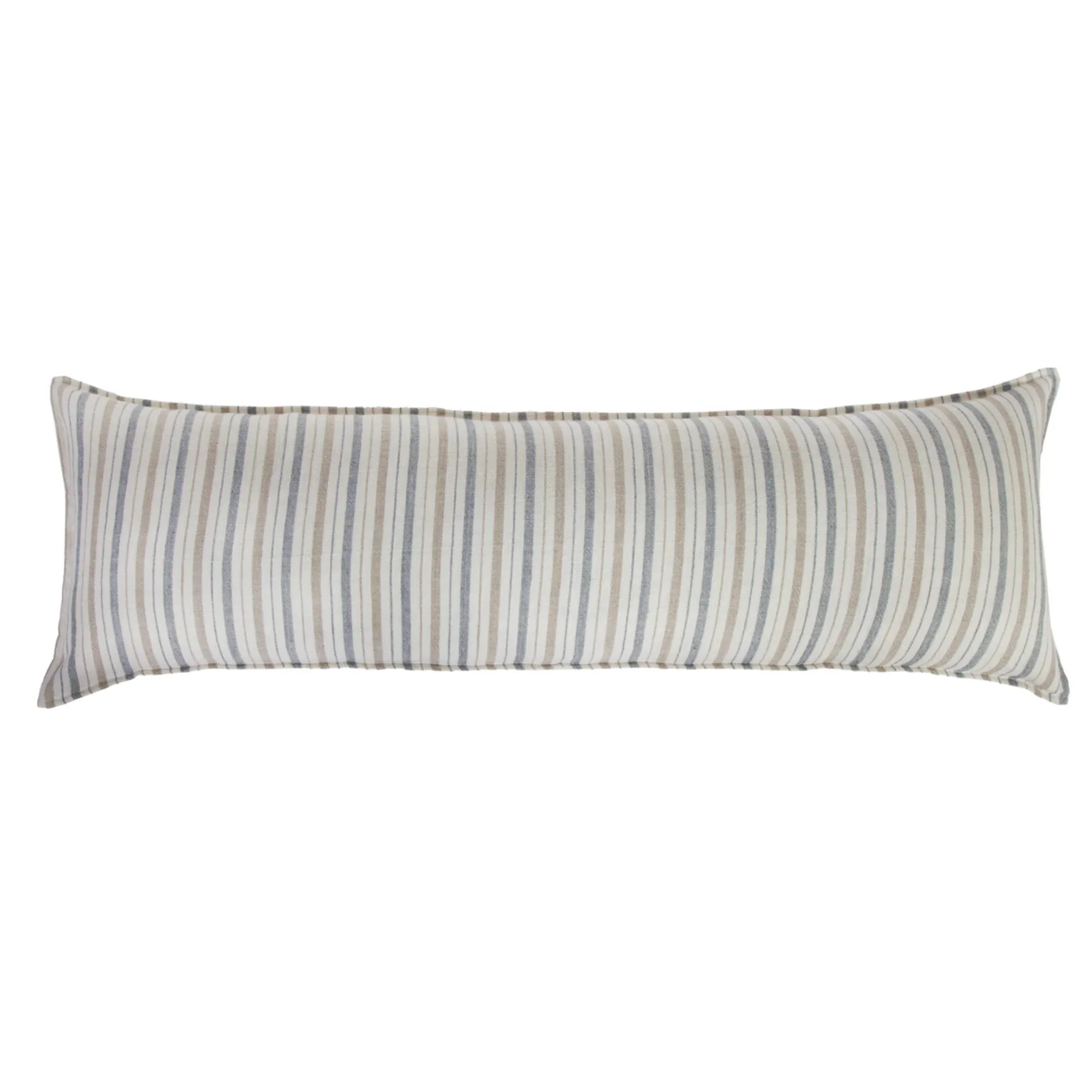 Pom Pom at Home Naples Ocean and Natural Linen Striped Body Pillow with Insert ~ 18 x 60