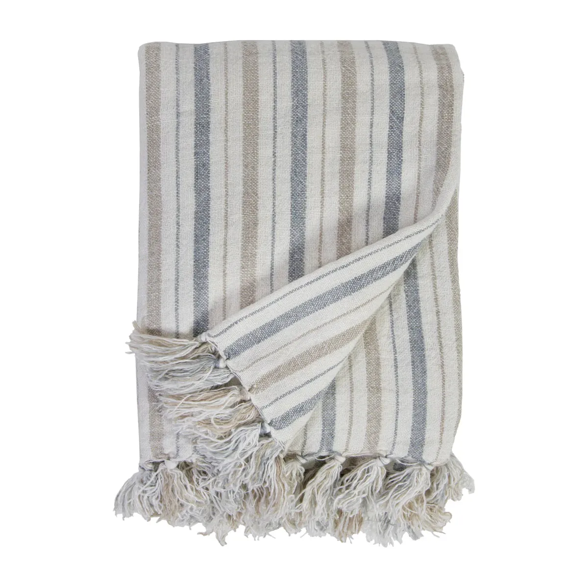 Pom Pom at Home Naples Ocean and Natural Linen Striped Oversized Throw ~ 60 x 90