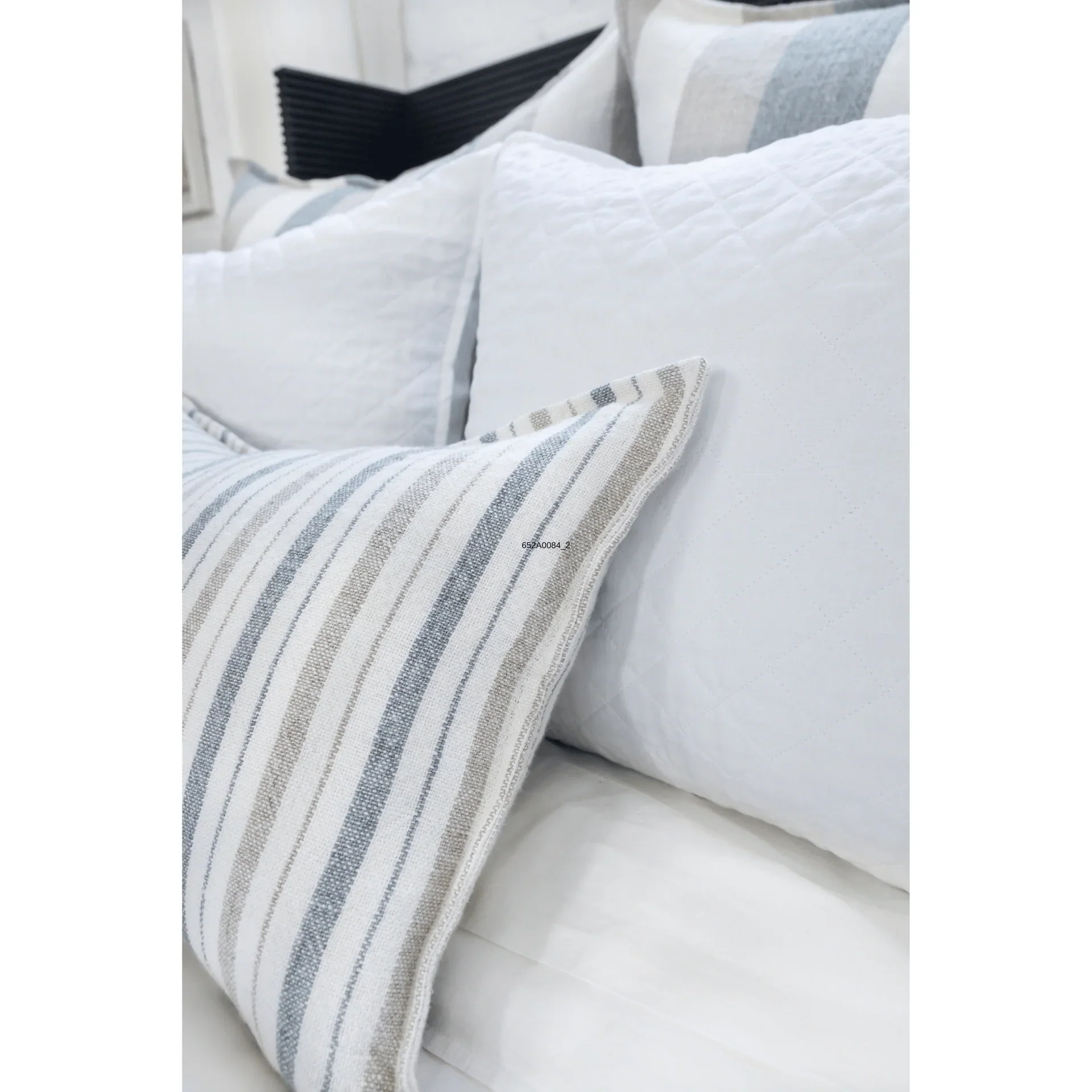 Pom Pom at Home Naples Ocean and Natural Linen Striped Big Pillow with Insert ~ 28 x 36 - Image 2