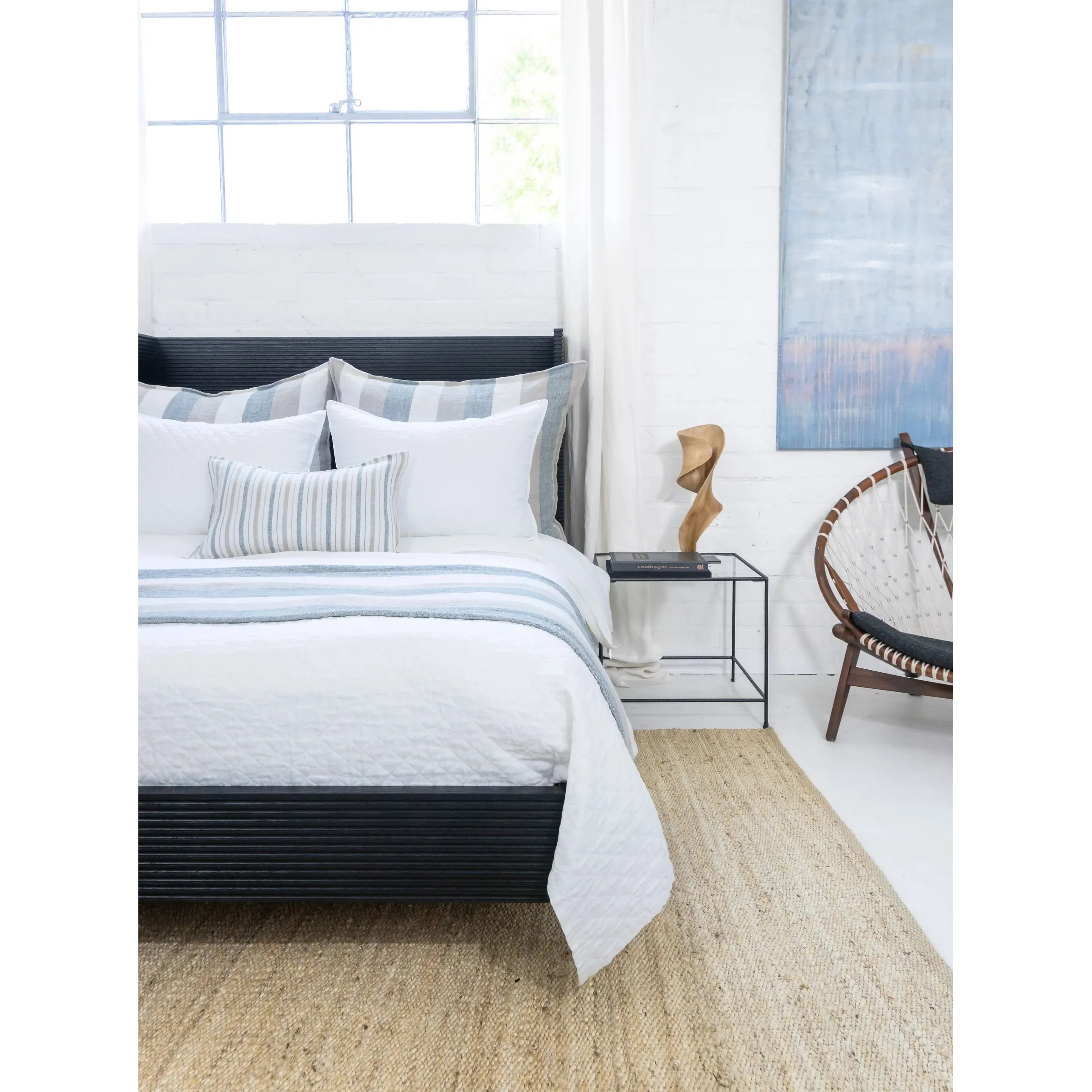 Pom Pom at Home Naples Ocean and Natural Linen Striped Pillow with Insert ~ 14 x 24 - Image 2
