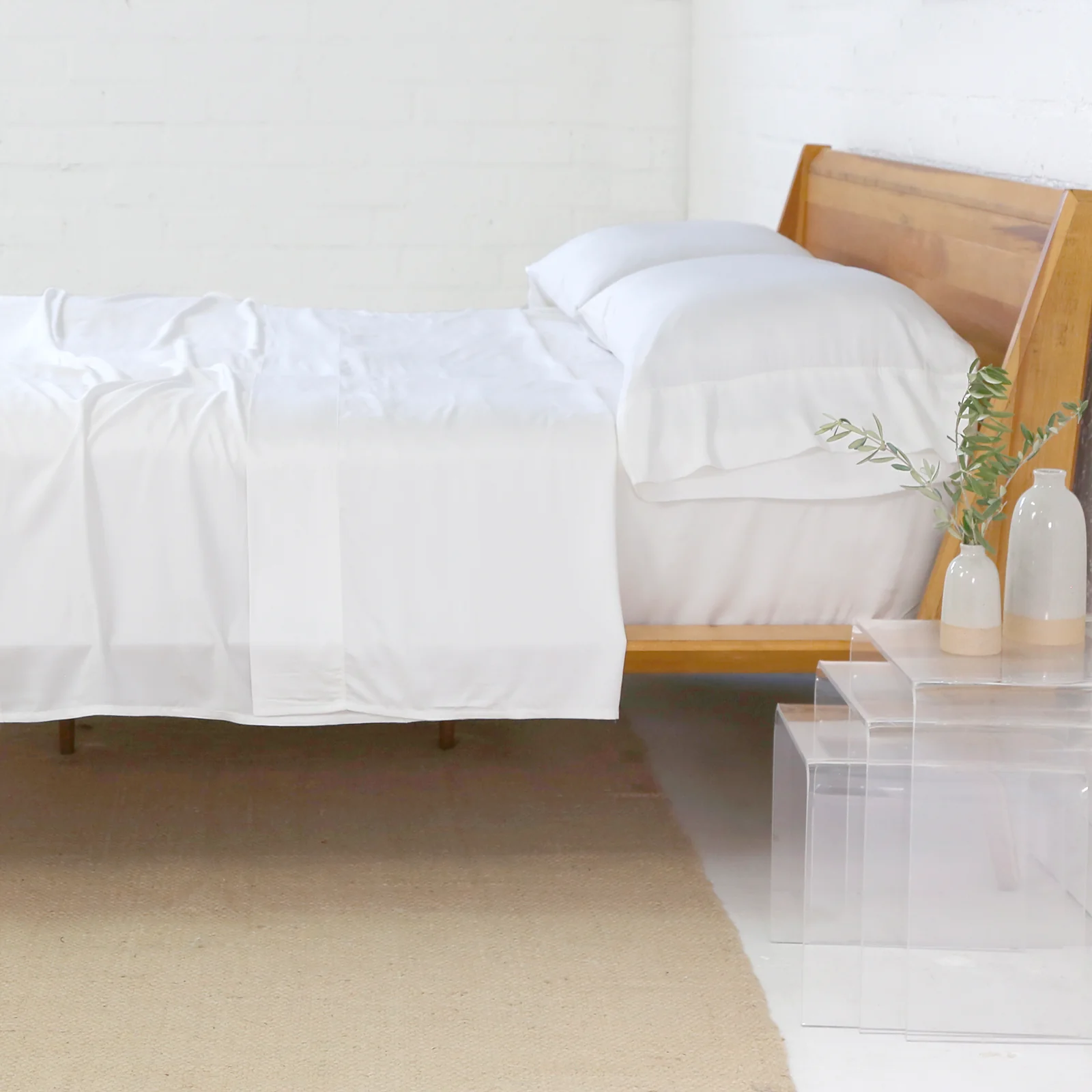 Pom Pom at Home White Cotton Sateen Sheet Set ~ Available in Twin, Queen and King Sizes
