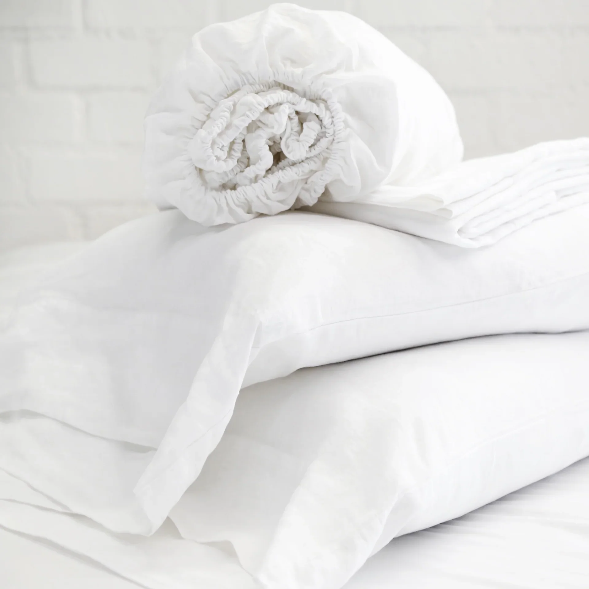 Pom Pom at Home White Linen Queen Sheet Set ~ Includes Flat, Fitted and 2 Pillowcases