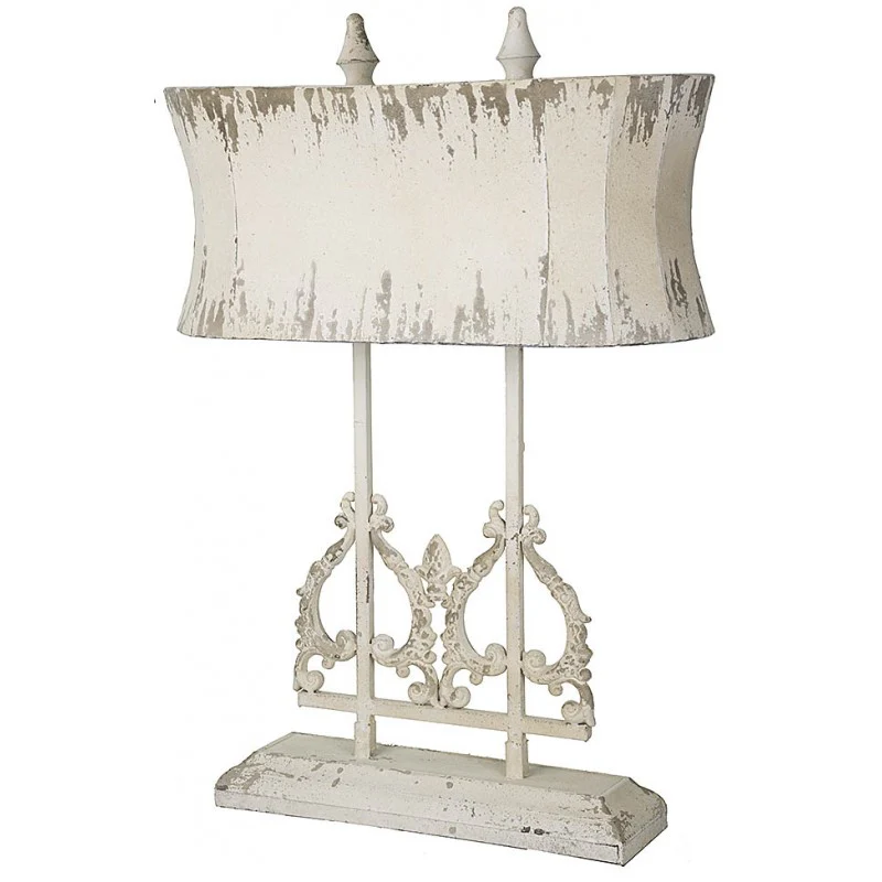 Provence Home Distressed Cream Metal Table Lamp with Linen Shade - Image 2