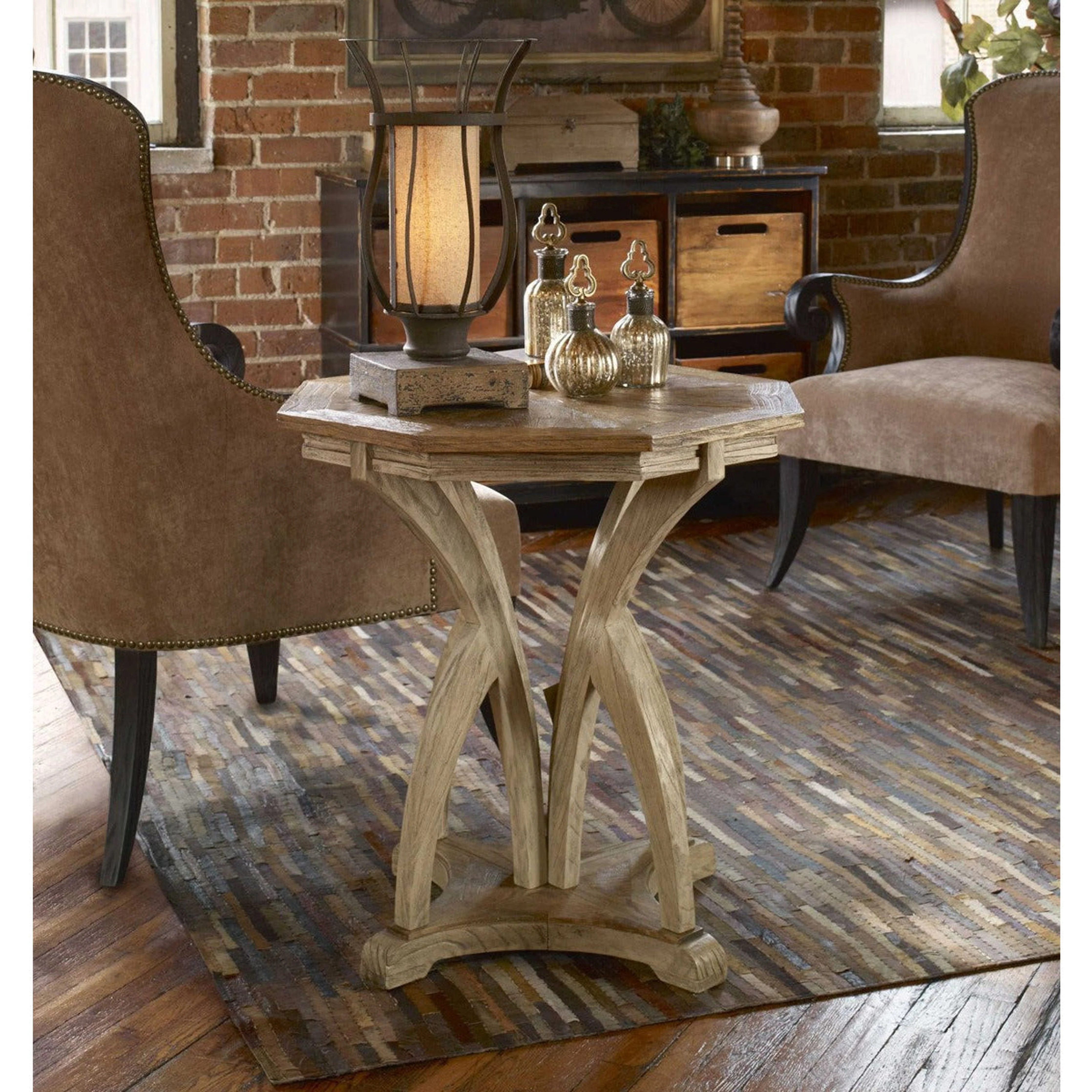 Uttermost Ranen Golden Mango and Aged White Carved Mindi Wood Round Side Table - Image 2