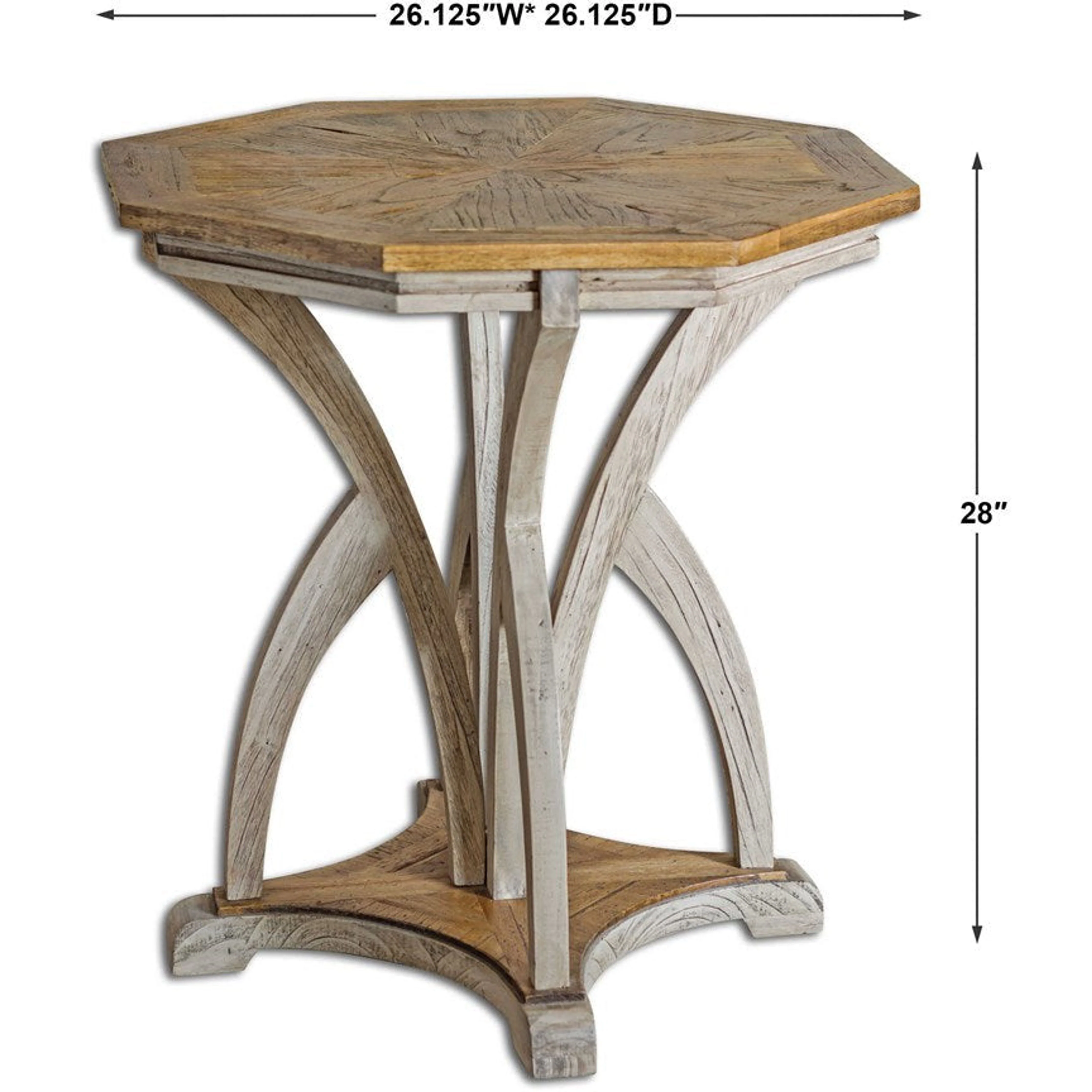 Uttermost Ranen Golden Mango and Aged White Carved Mindi Wood Round Side Table - Image 5
