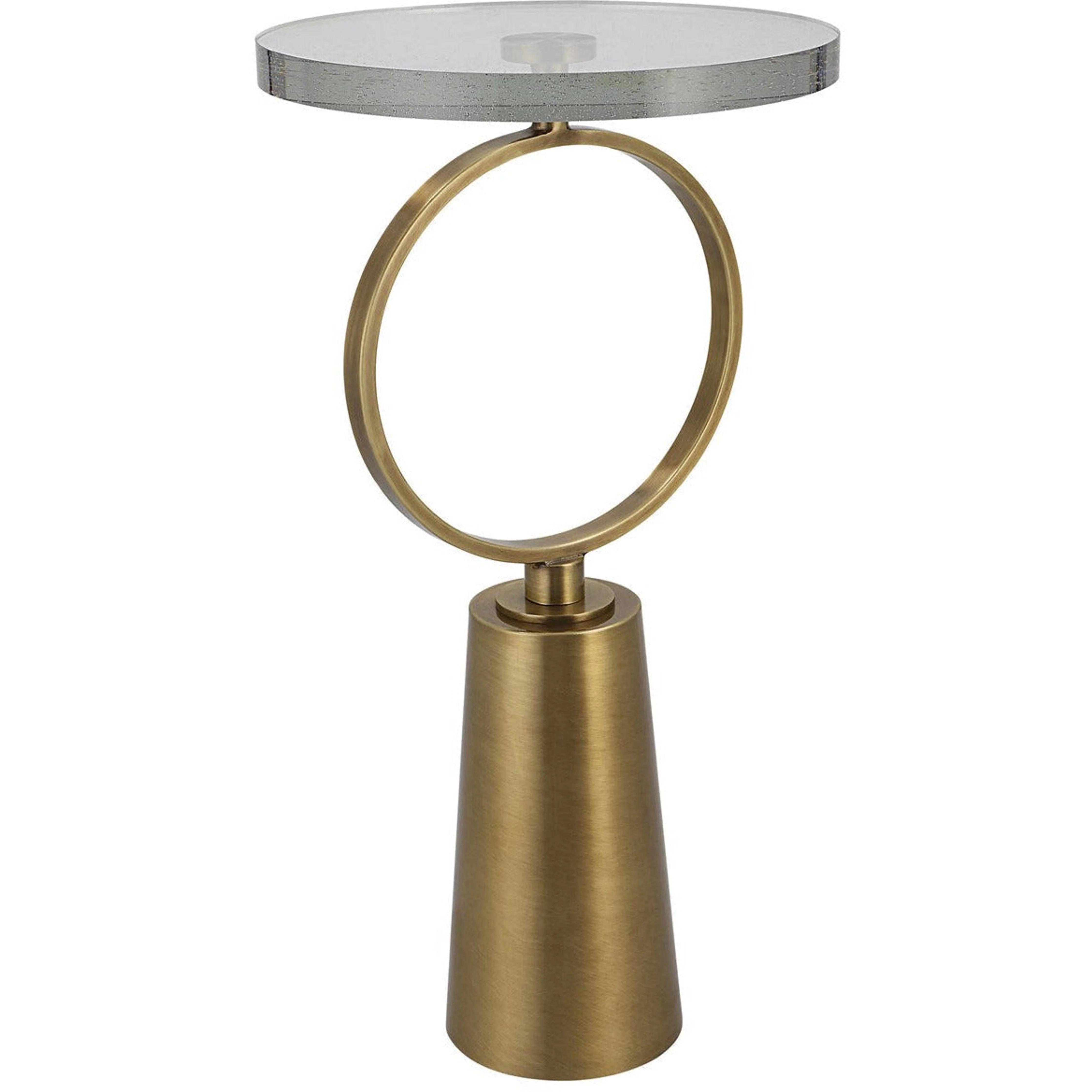 Uttermost Ringlet Glass Top With Antiqued Brass Steel Modern Round Accent Table - Image 3