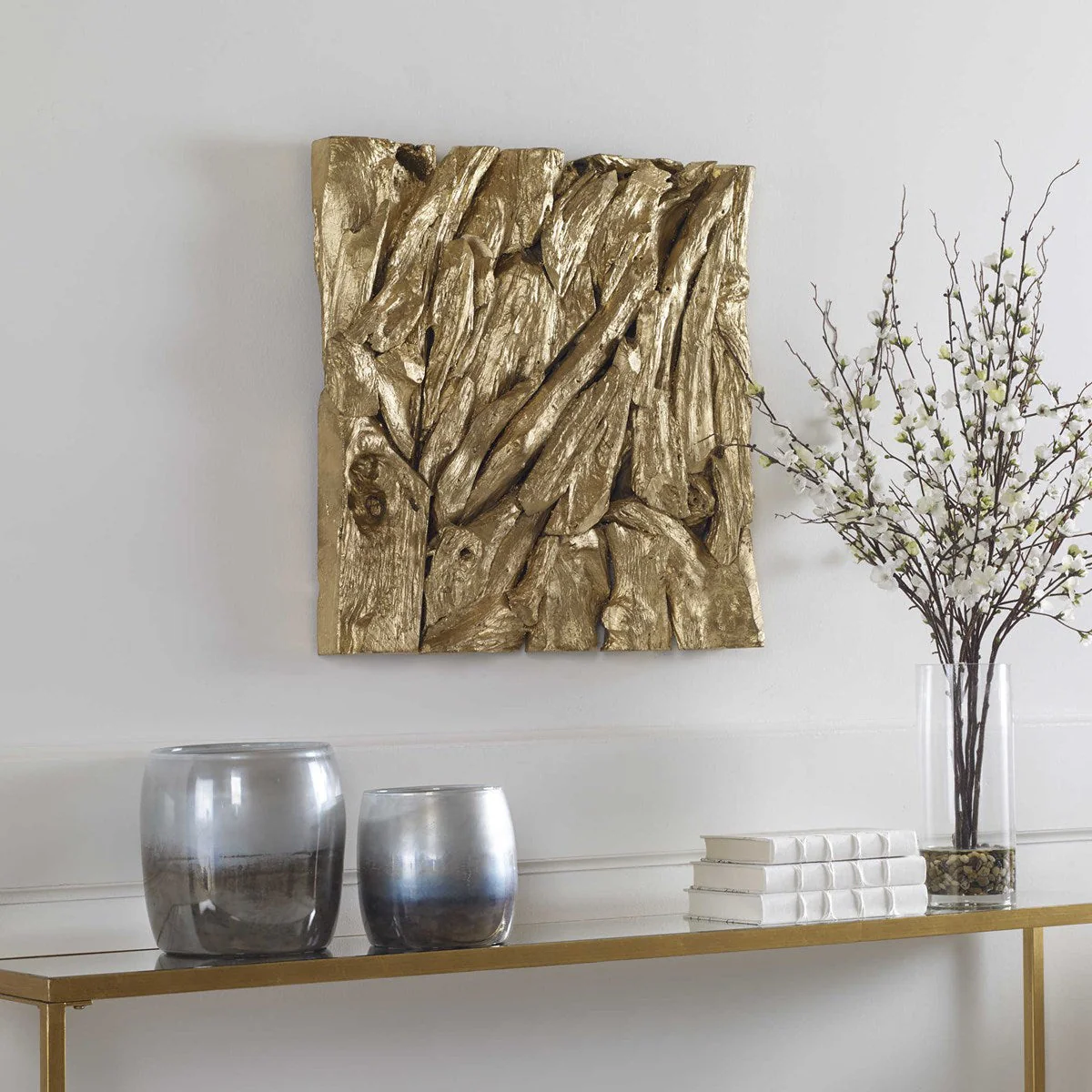 Uttermost Rio Gold Leaf Teak Wood Wall Decor - Image 3