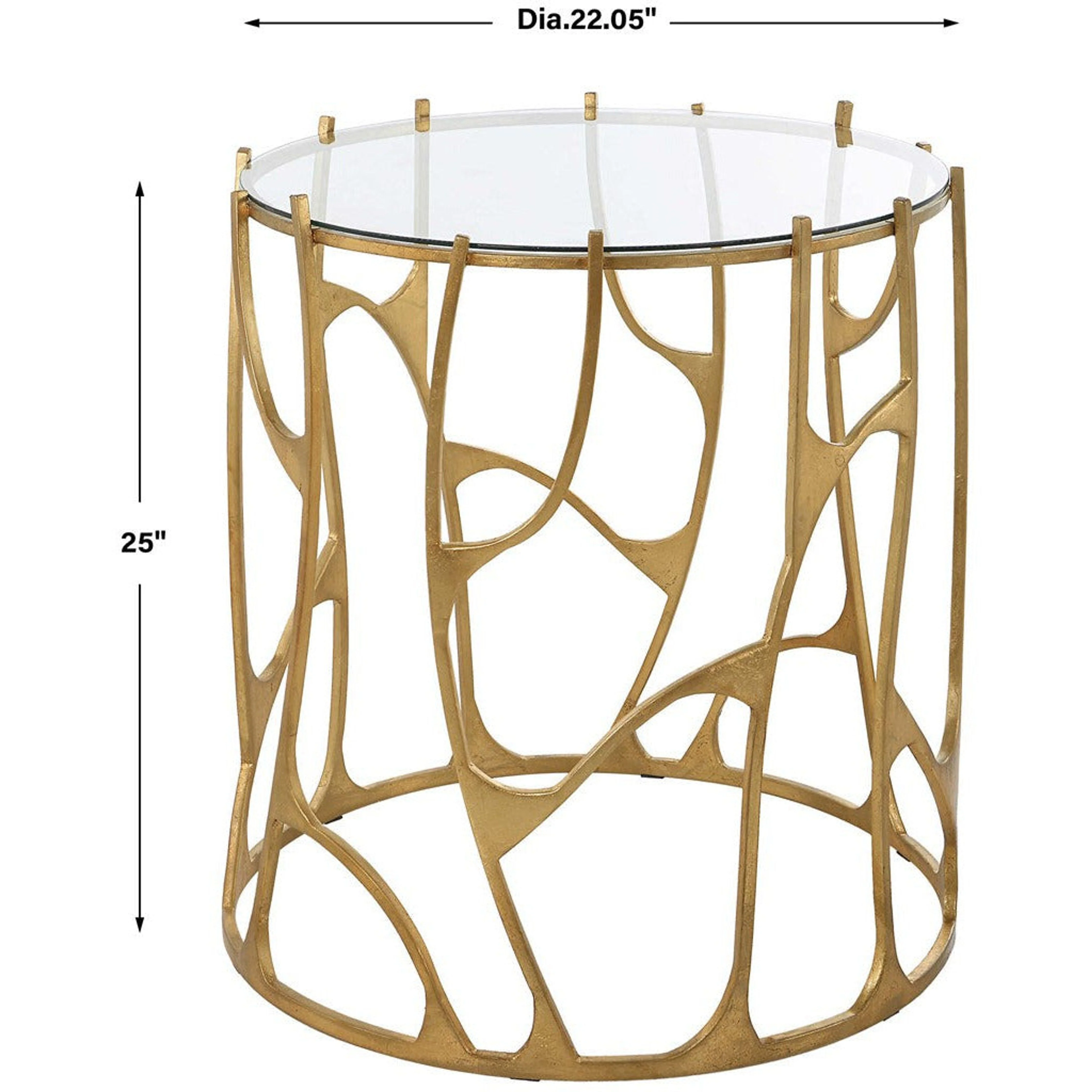 Uttermost Ritual Glass Top Aged Gold Leaf Iron Sculptural Modern Side Table - Image 5