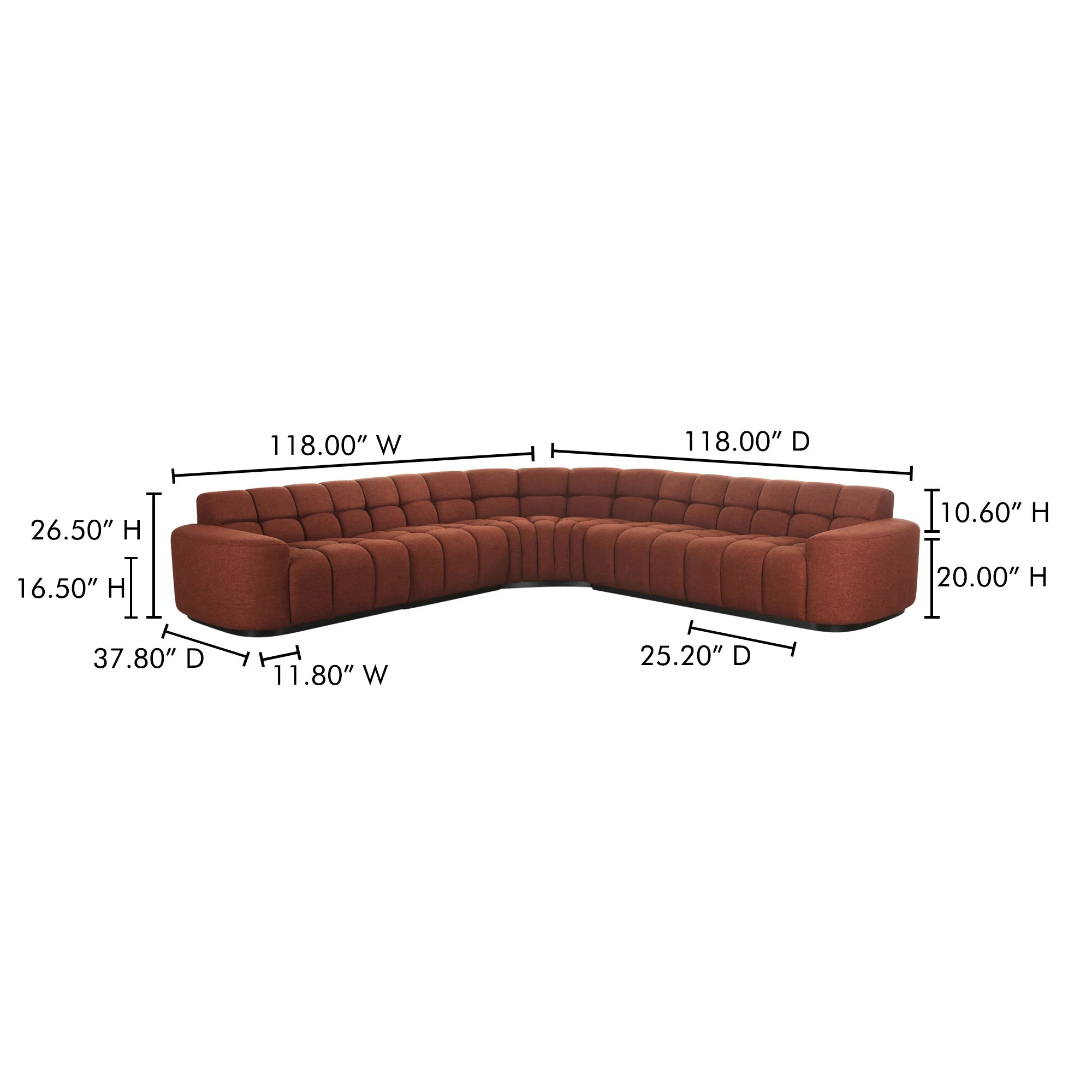 Moe's Home Collection Roman Rust L-Shaped Sectional - Image 12