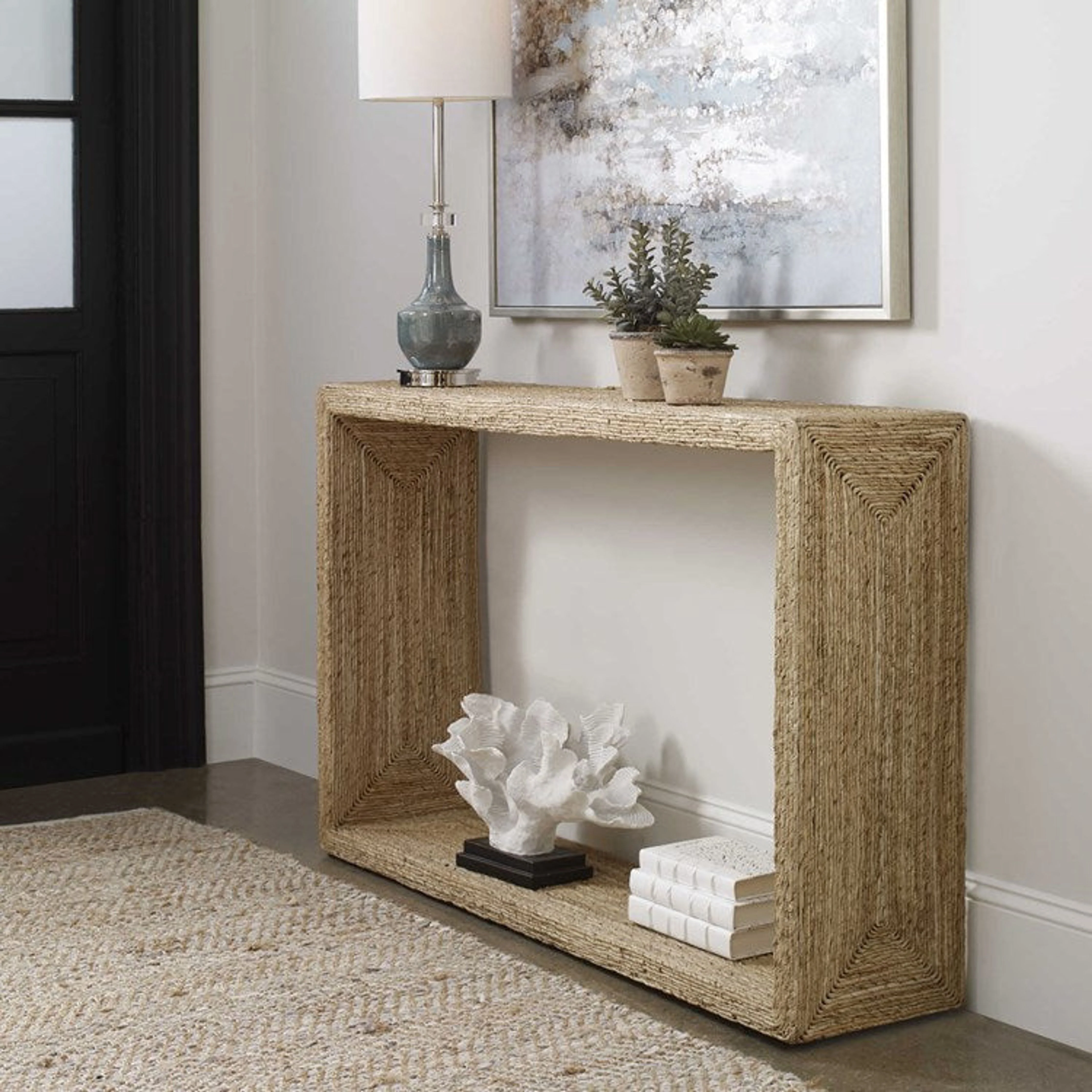 Uttermost Rora Natural Woven Banana Plant Wrapped Coastal Style Console Table - Image 3