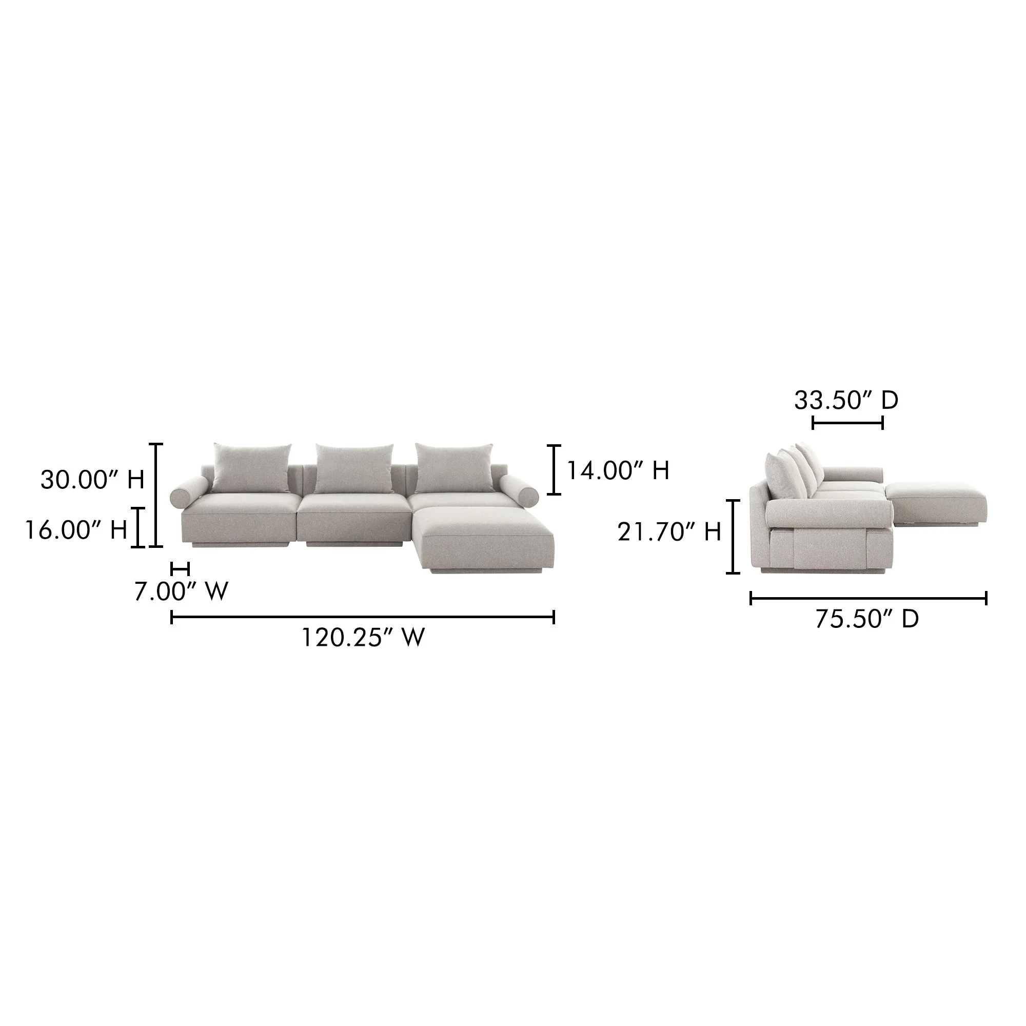 Moe's Home Collection Rosello Light Grey Lounge Modular Sectional - Image 8