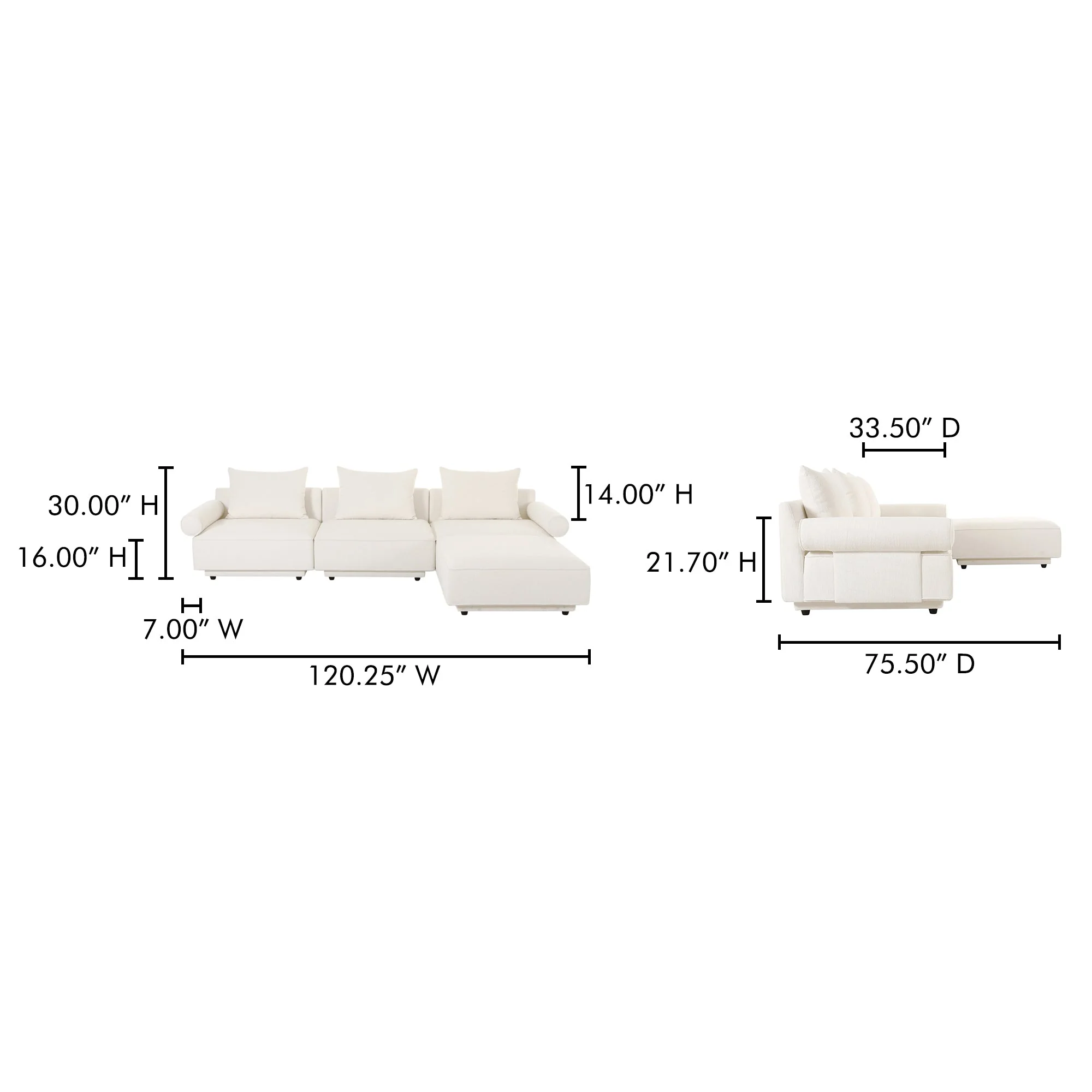 Moe's Home Collection Rosello White Lounge Modular Sectional - Image 8