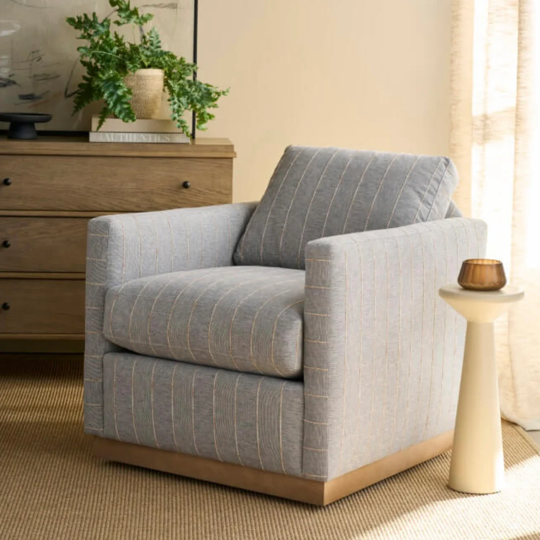 Rowe Furniture Allie Indigo Stripe Swivel Chair ~ Express Collection