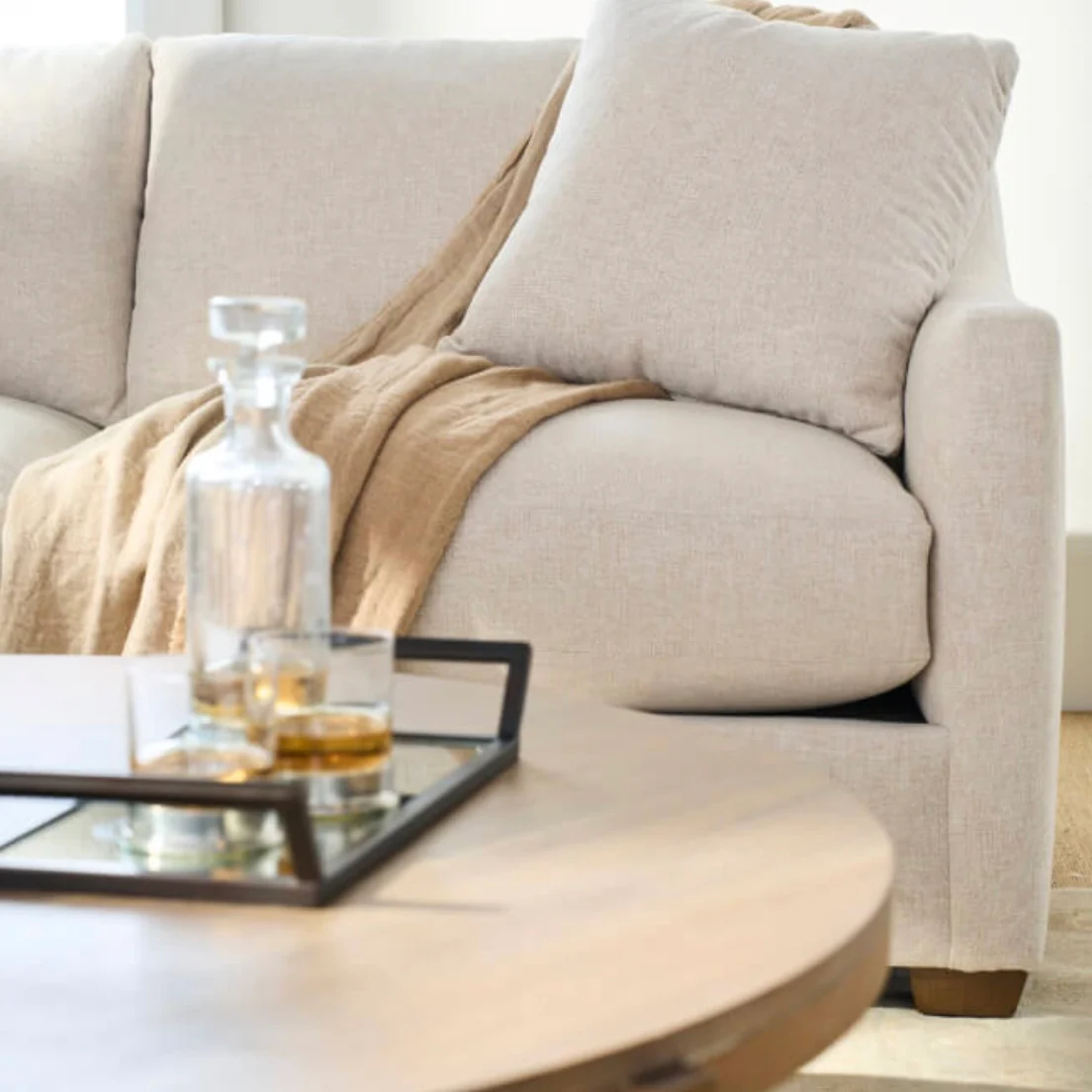 Rowe Furniture Bradford Performance Fabric 111” L-Shaped Sectional In Putty Colored Chenille - Image 4