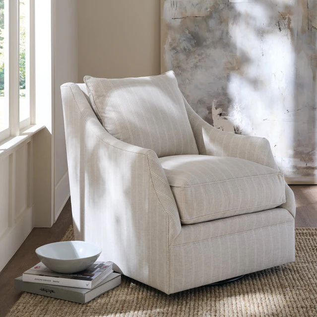 Rowe Furniture Kara Stripe Swivel Glider Chair in Grey with Ivory Stripe ~ Express Collection