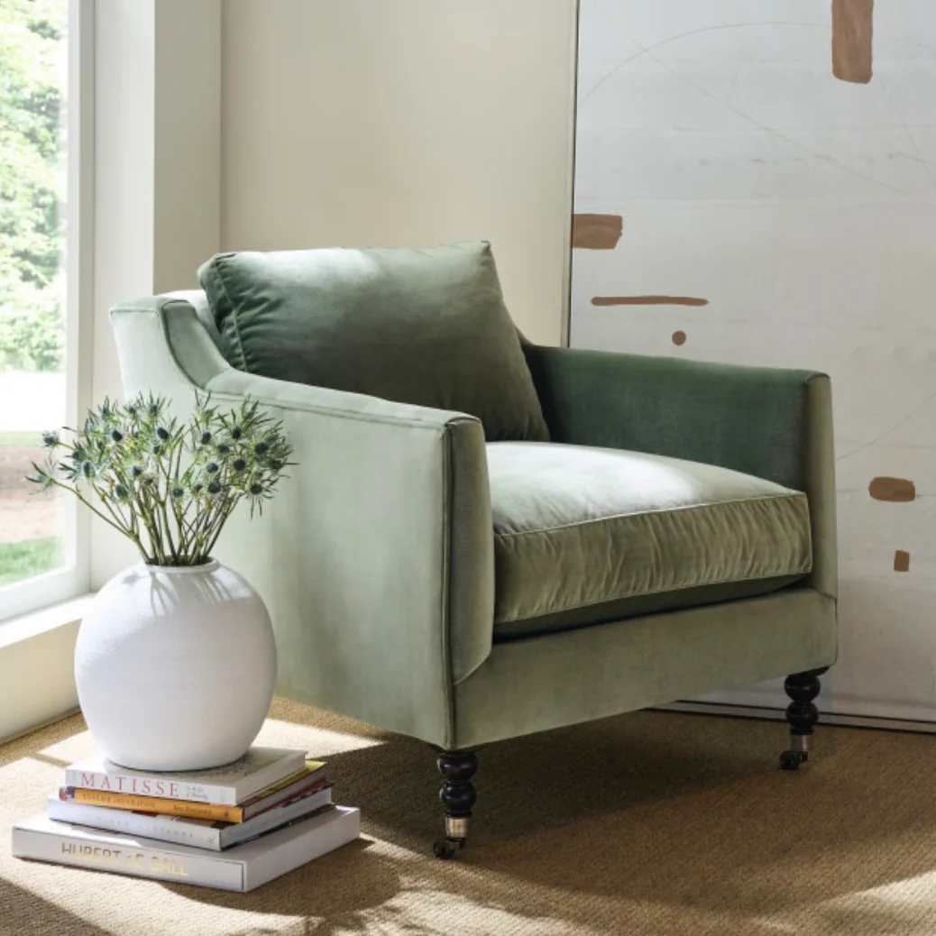 Rowe Furniture Madeline Antiqued Moss Velvet Accent Chair ~ Express Collection - Image 5
