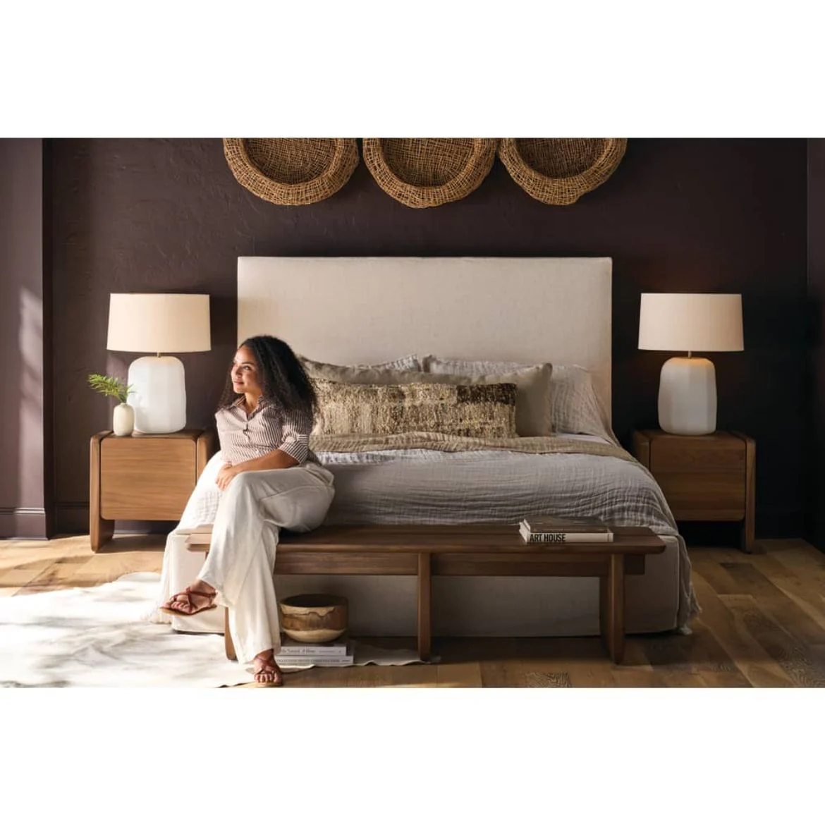 Rowe Furniture Nova Teak Wood Bench - Image 2