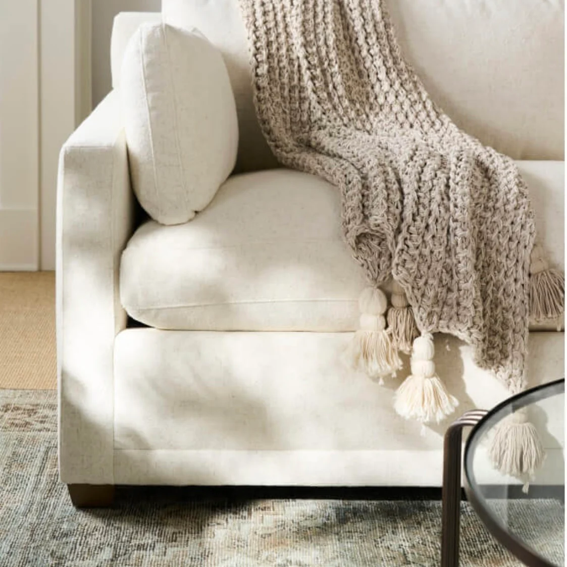 Rowe Furniture Sylvie Bone White Performance Fabric Bench Cushion 88” Sofa ~ Express Collection - Image 3