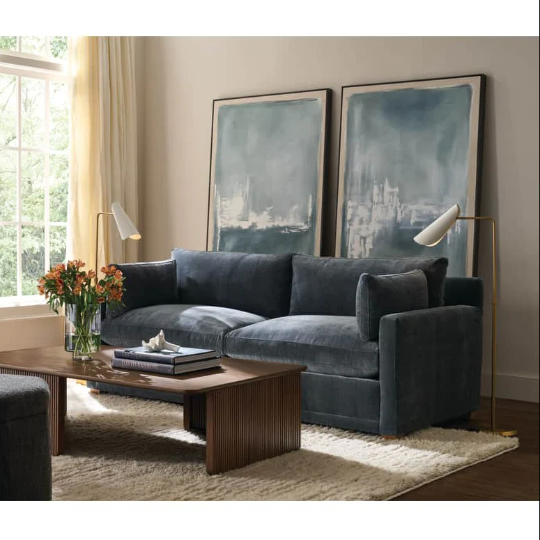 Rowe Furniture Sylvie Federal Blue Chenille 88” Sofa ~ Express Collection