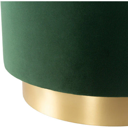 Surya Roxeanne Modern Dark Green Velvet Round Pouf Ottoman With Gold Base RON-006 - Image 7