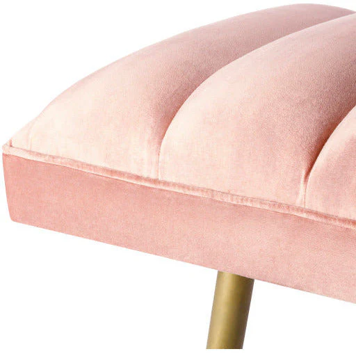 Surya Roxeanne Modern Blush Channeled Velvet Bench With Gold Metal Base RON-007 - Image 3