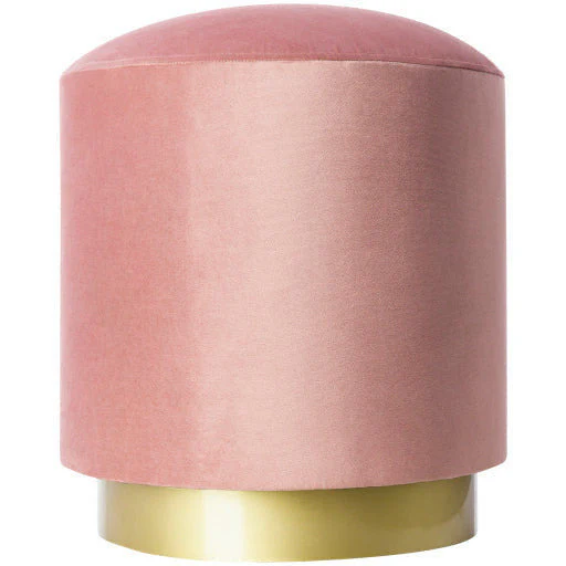 Surya Roxeanne Modern Pastel Pink Velvet Round Pouf Ottoman With Gold Base RON-010 - Image 4
