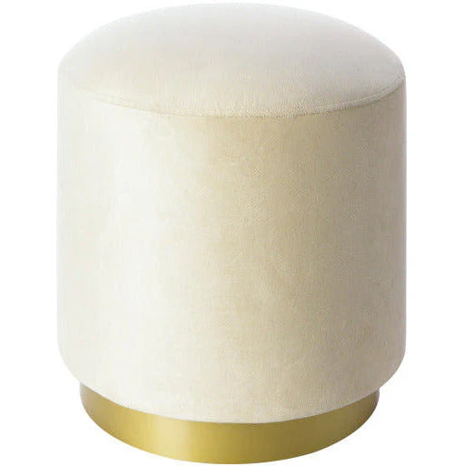 Surya Roxeanne Modern Cream Velvet Round Pouf Ottoman With Gold Base RON-011 - Image 2