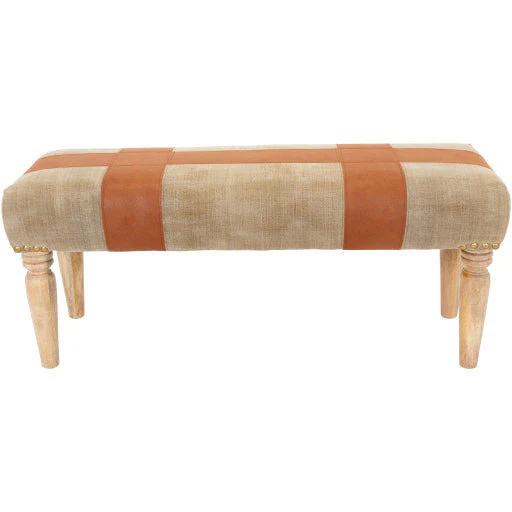 Surya Sacsha Rustic Modern Faux Leather Bench With Natural Wood Base SHC-001 - Image 3