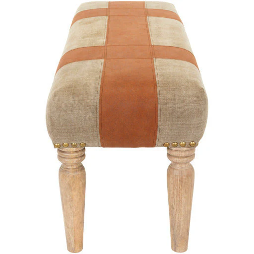 Surya Sacsha Rustic Modern Faux Leather Bench With Natural Wood Base SHC-001 - Image 5