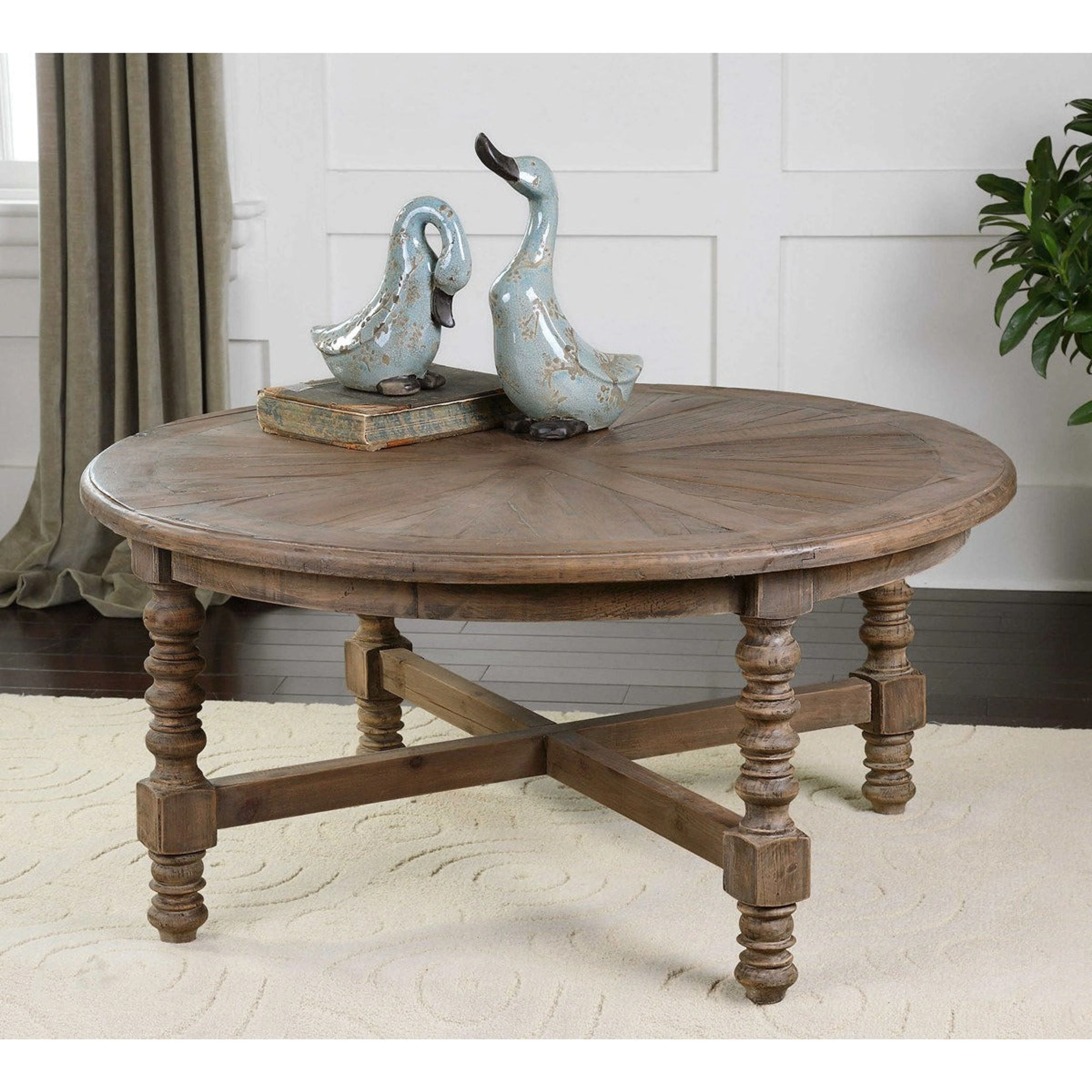 Uttermost Samuelle Reclaimed Wood Rustic Round Coffee Table - Image 3