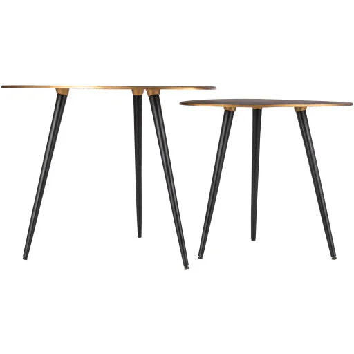 Surya Sauska Modern Gold Top With Black Metal Base Set of 2 Nesting Accent Side Tables SAK-001 - Image 3