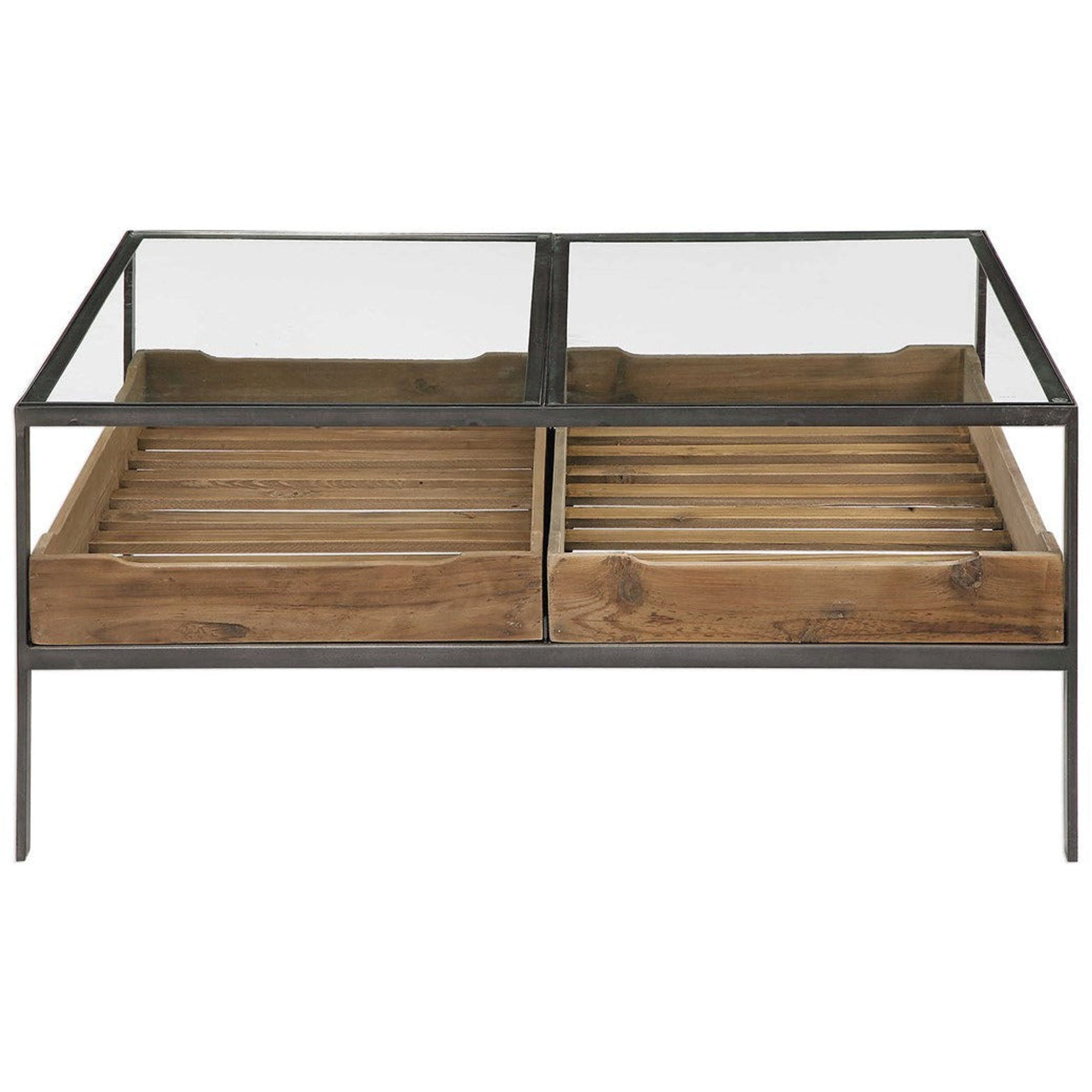 Uttermost Silas Glass Top With Reclaimed Wood and Aged Iron Rustic Coffee Tablr - Image 2