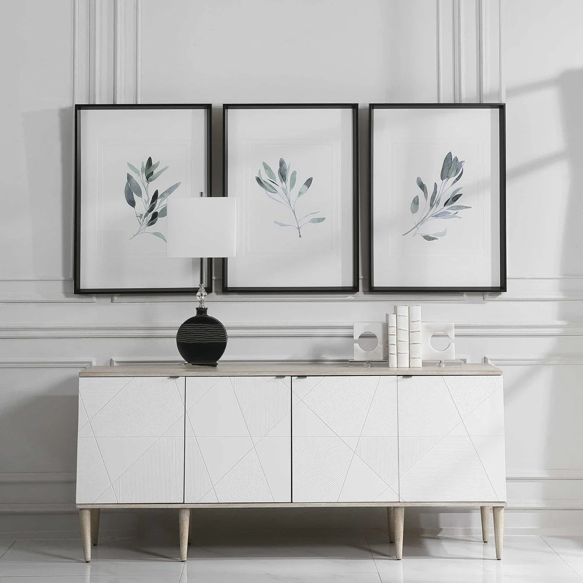 Uttermost Simple Sage Watercolor Branches Set of 3 Framed Prints