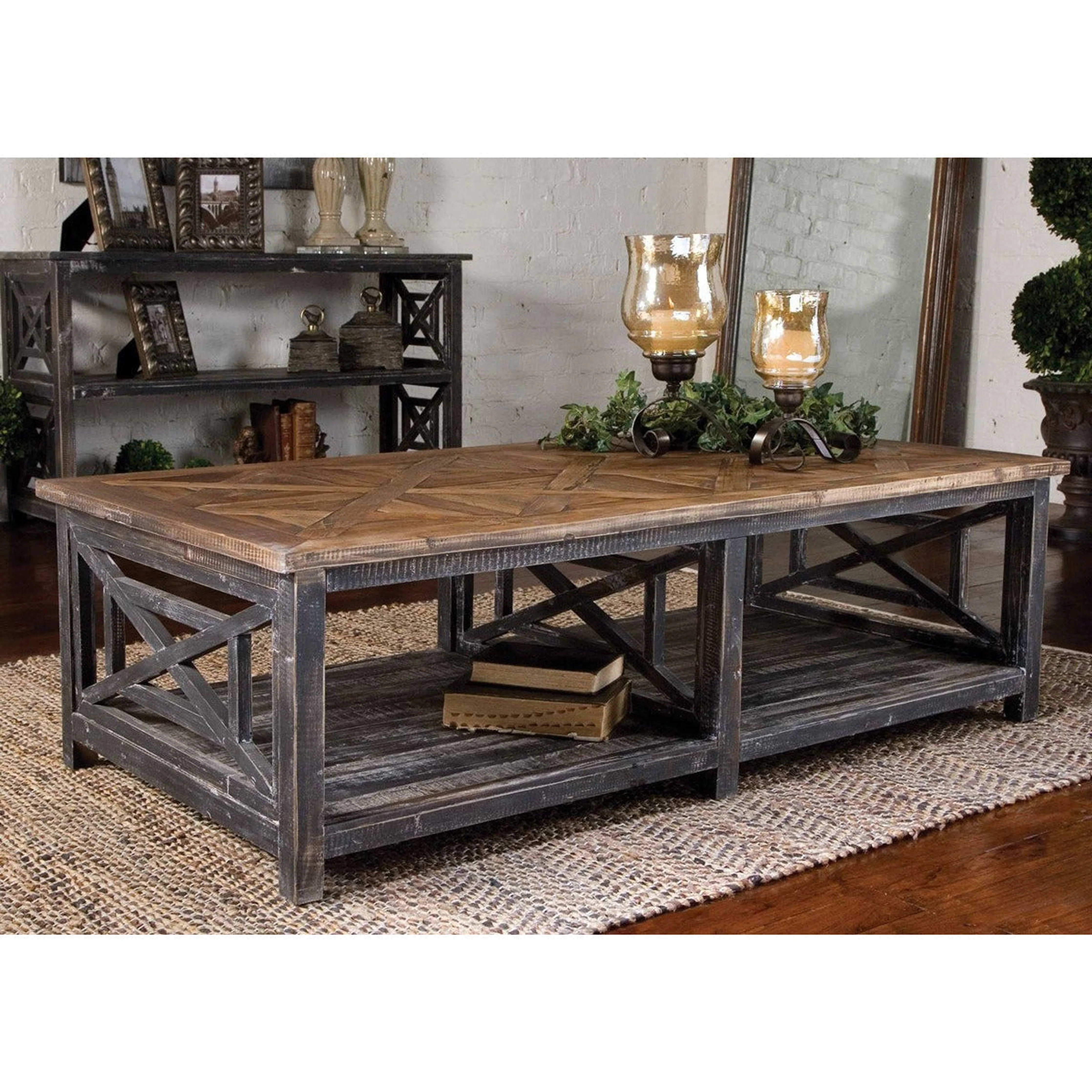 Uttermost Spiro Reclaimed Wood Brushed Black Rustic Coffee Table - Image 2