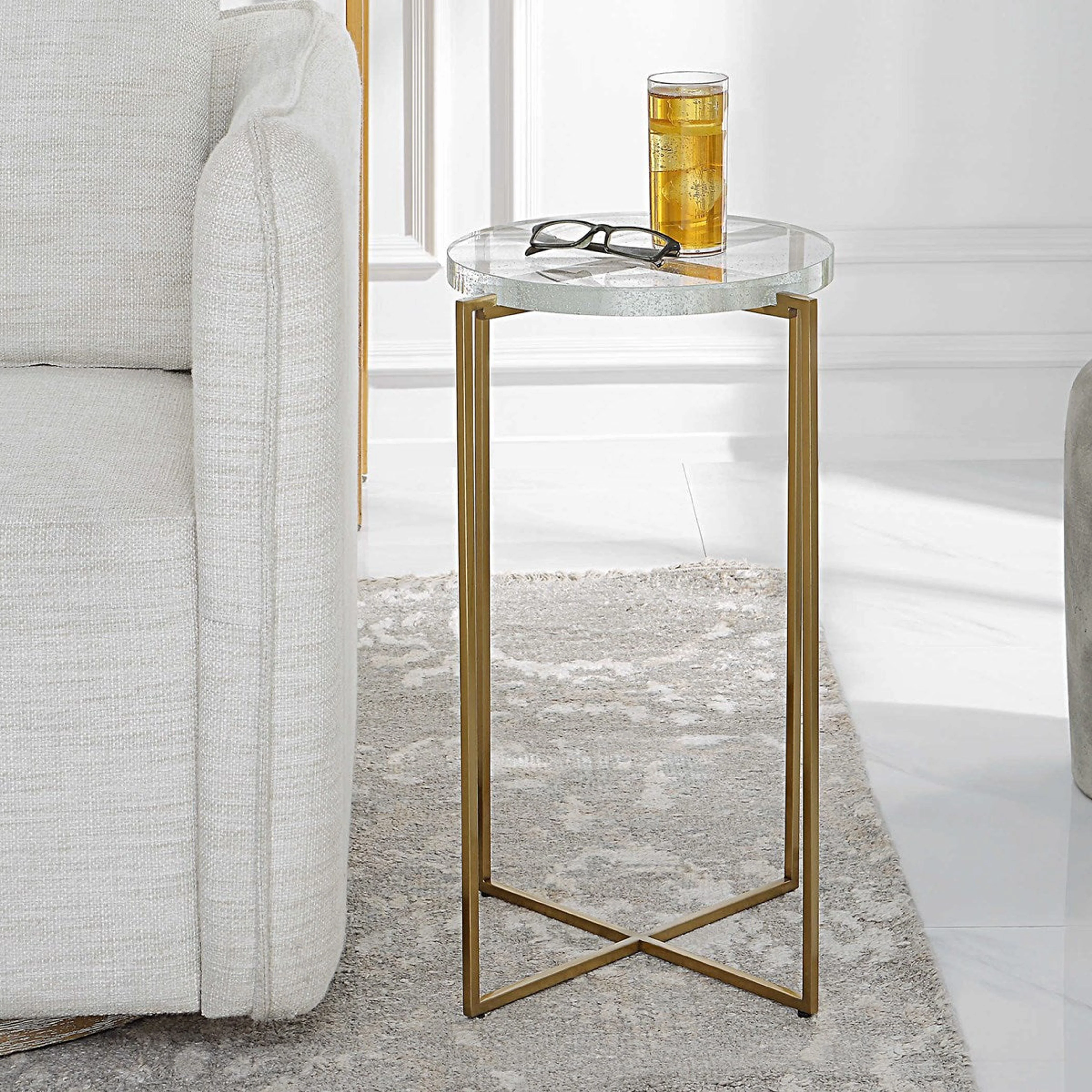 Uttermost Star Crossed Seeded Glass Top With Brushed Gold Round Accent Table - Image 3