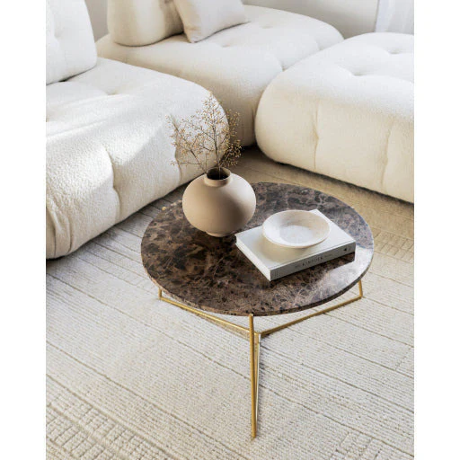 Surya Suave Modern Brown Marble Top With Gold Metal Base Round Coffee Table UAV-002 - Image 3